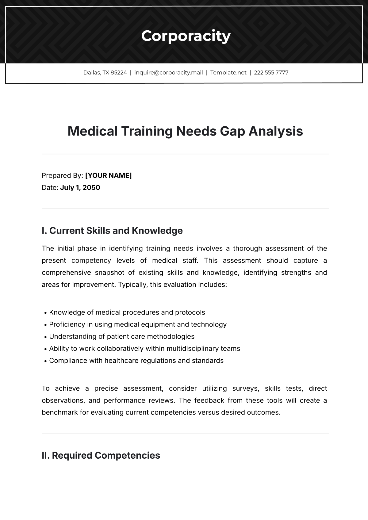 Free Medical Training Needs Gap Analysis Template