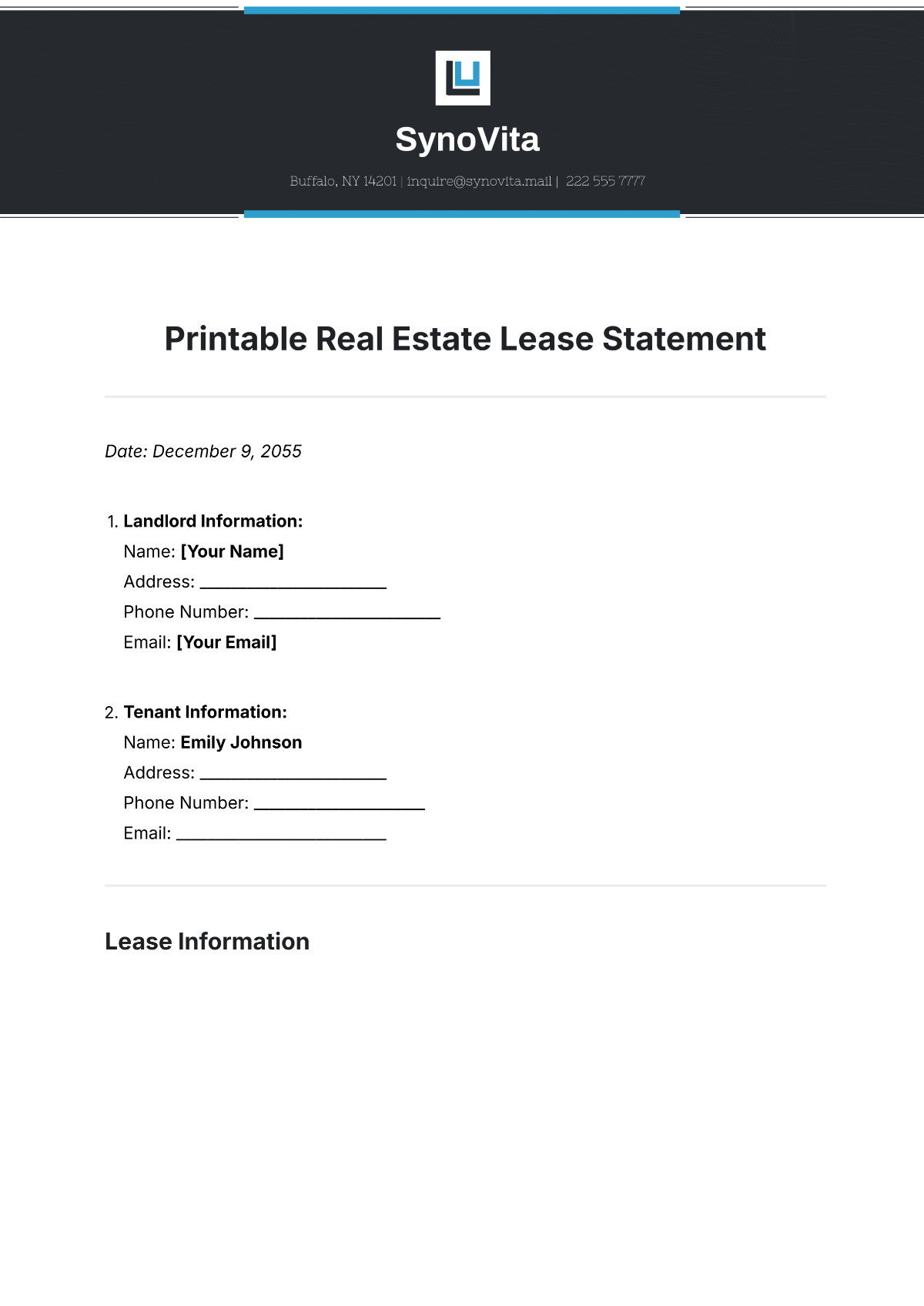 Printable Real Estate Lease Statement Template - Edit Online & Download