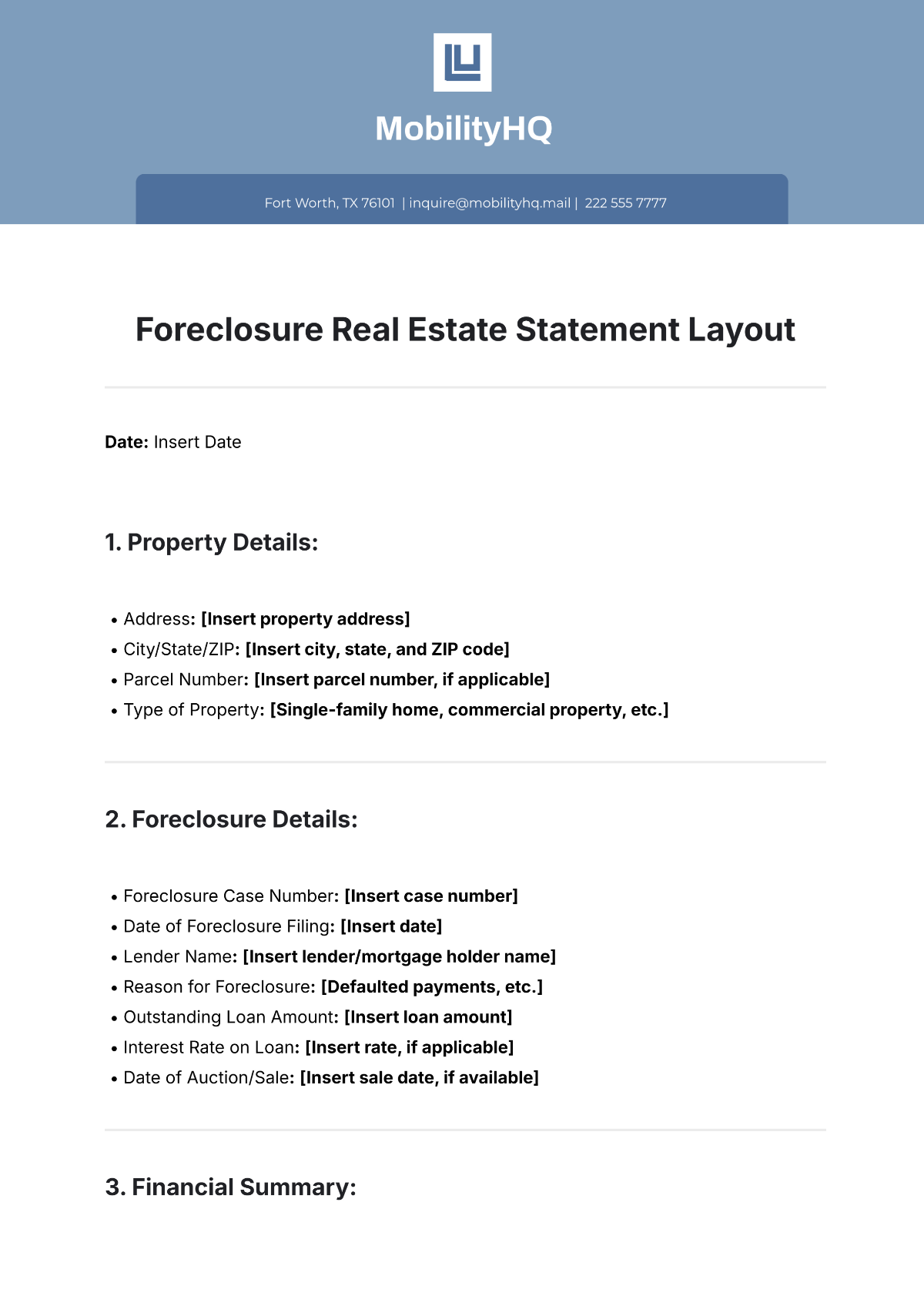 Foreclosure Real Estate Statement Layout Template - Edit Online & Download