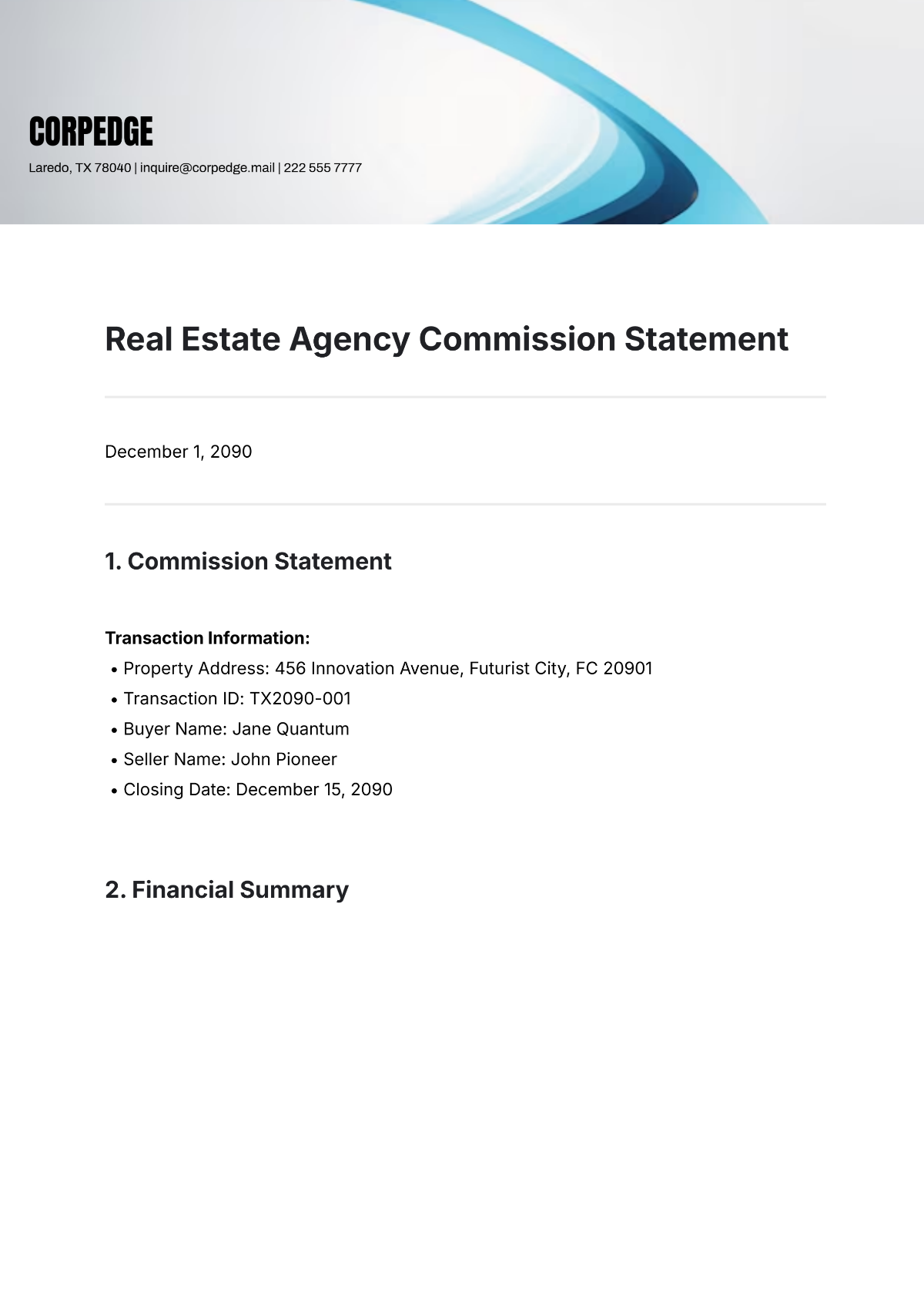 Real Estate Agency Commission Statement Template - Edit Online & Download