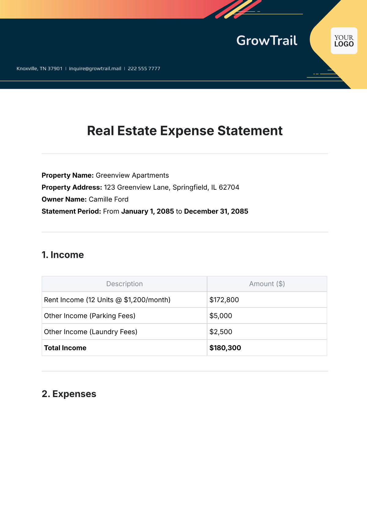 Real Estate Expense Statement Template - Edit Online & Download