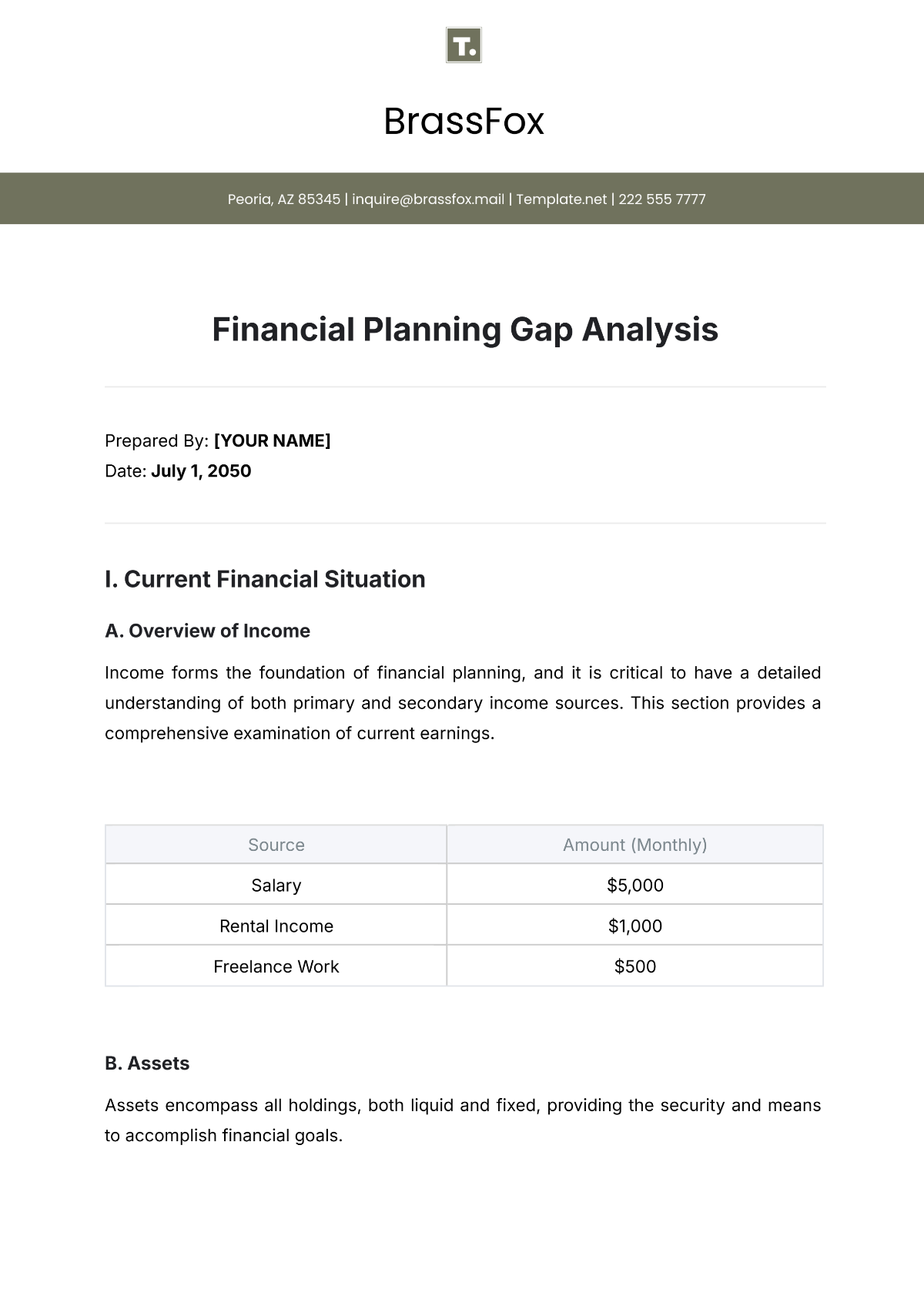 Financial Planning Gap Analysis Template - Edit Online & Download