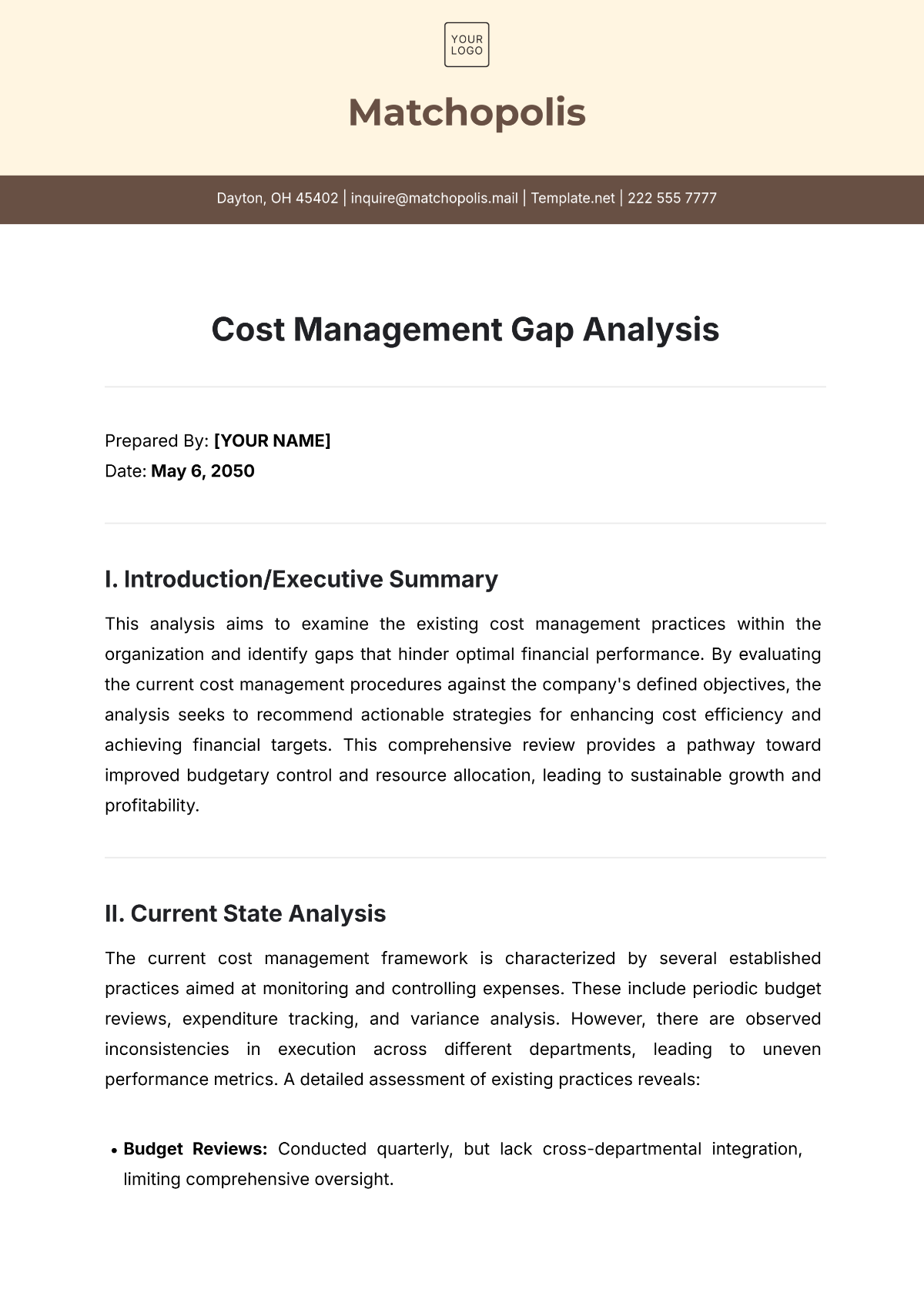 Free Cost Management Gap Analysis Template