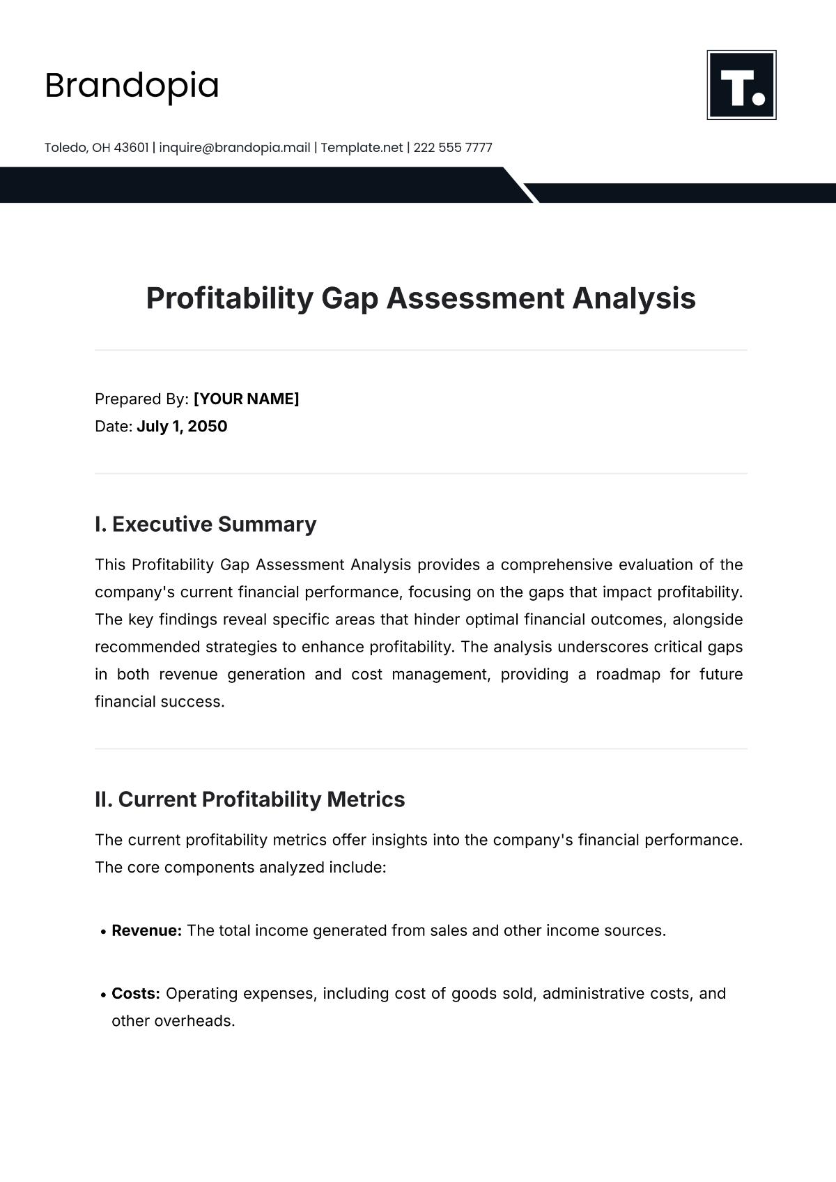 Free Profitability Gap Assessment Analysis Template