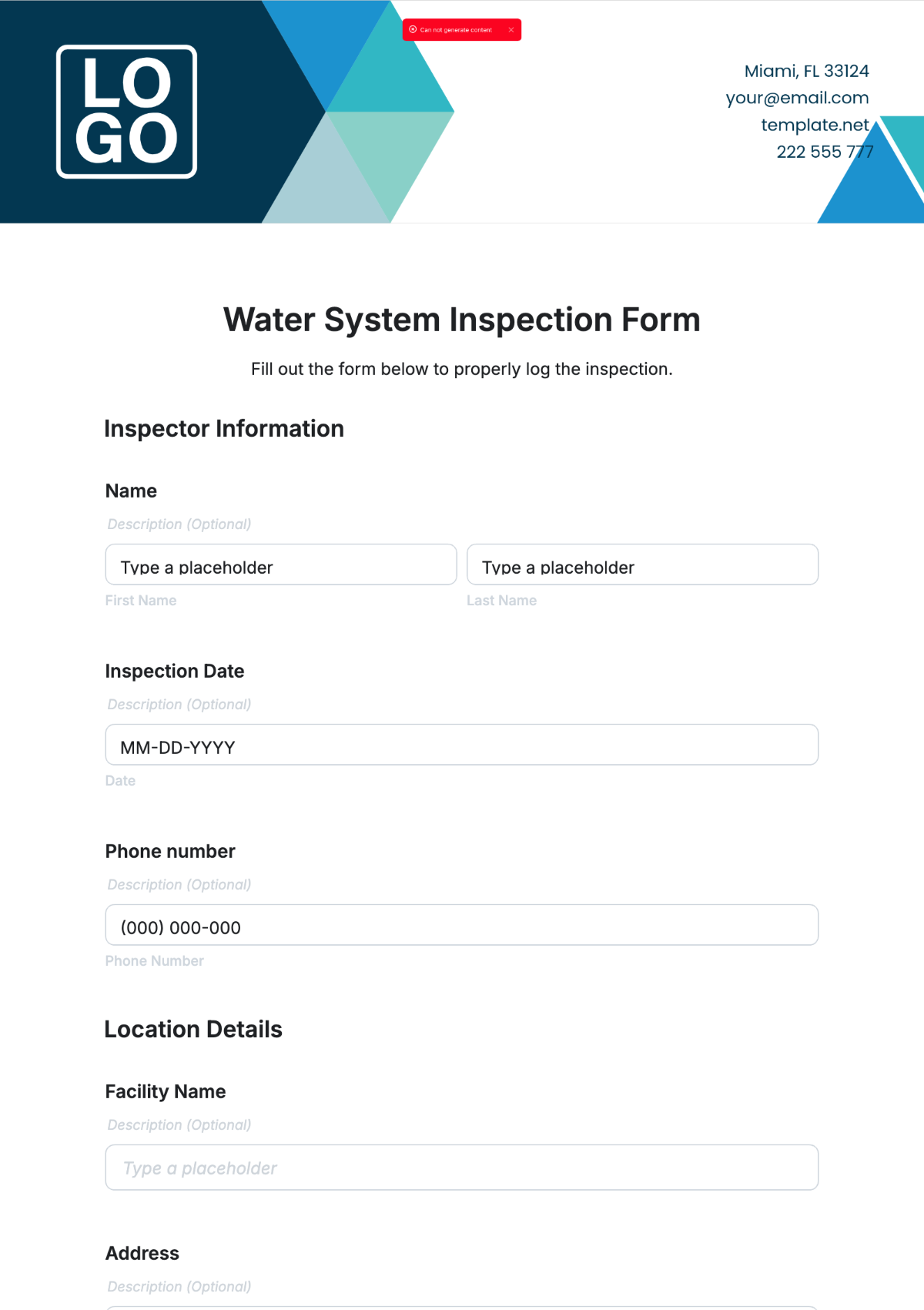 Water System Inspection Form Template - Edit Online & Download