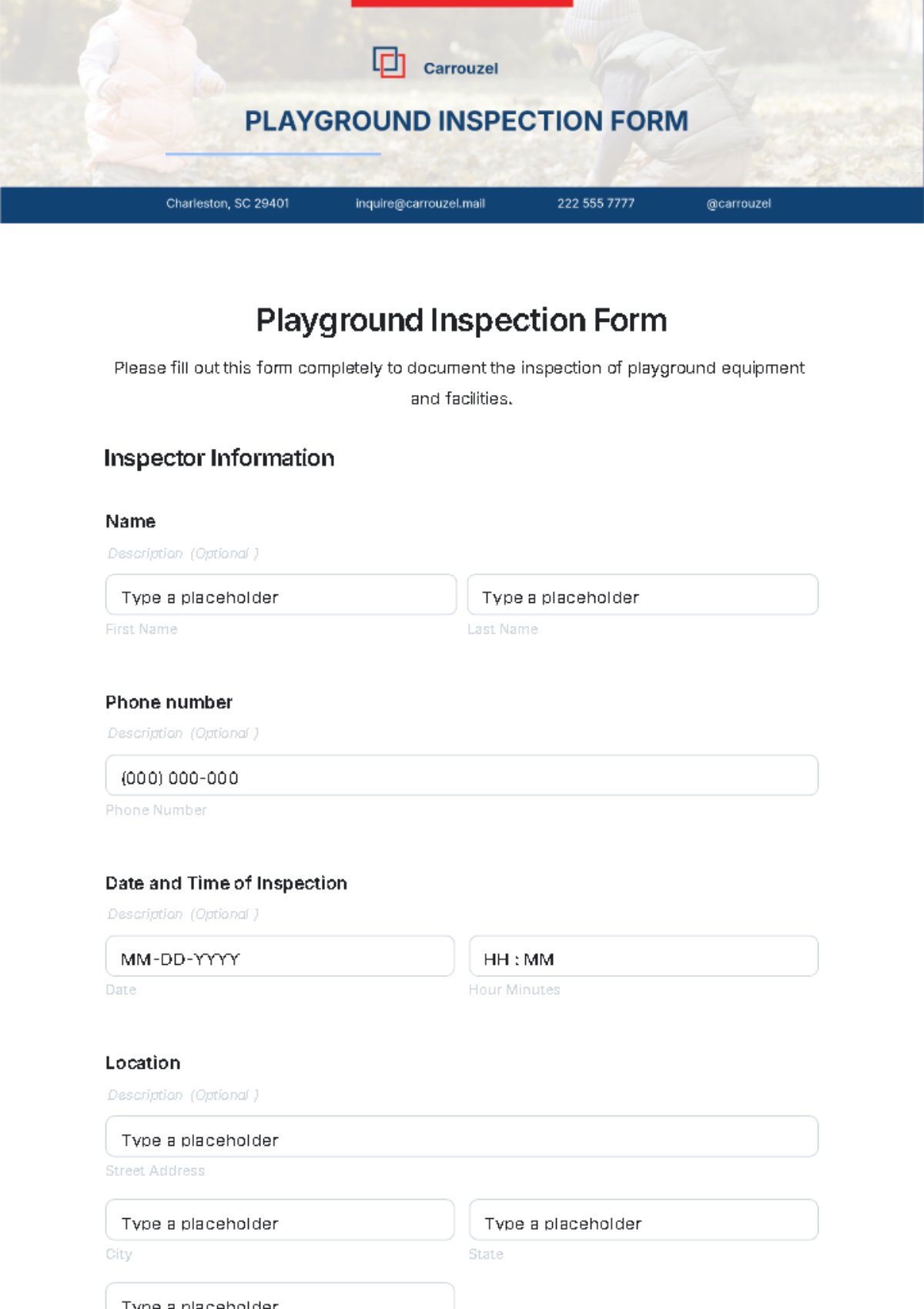 Playground Inspection Form Template - Edit Online & Download