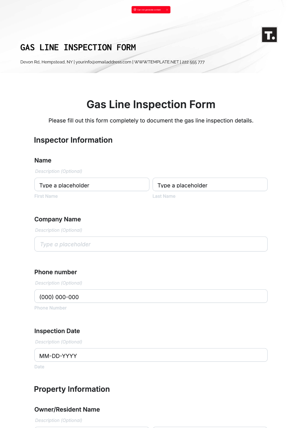 Gas Line Inspection Form Template - Edit Online & Download