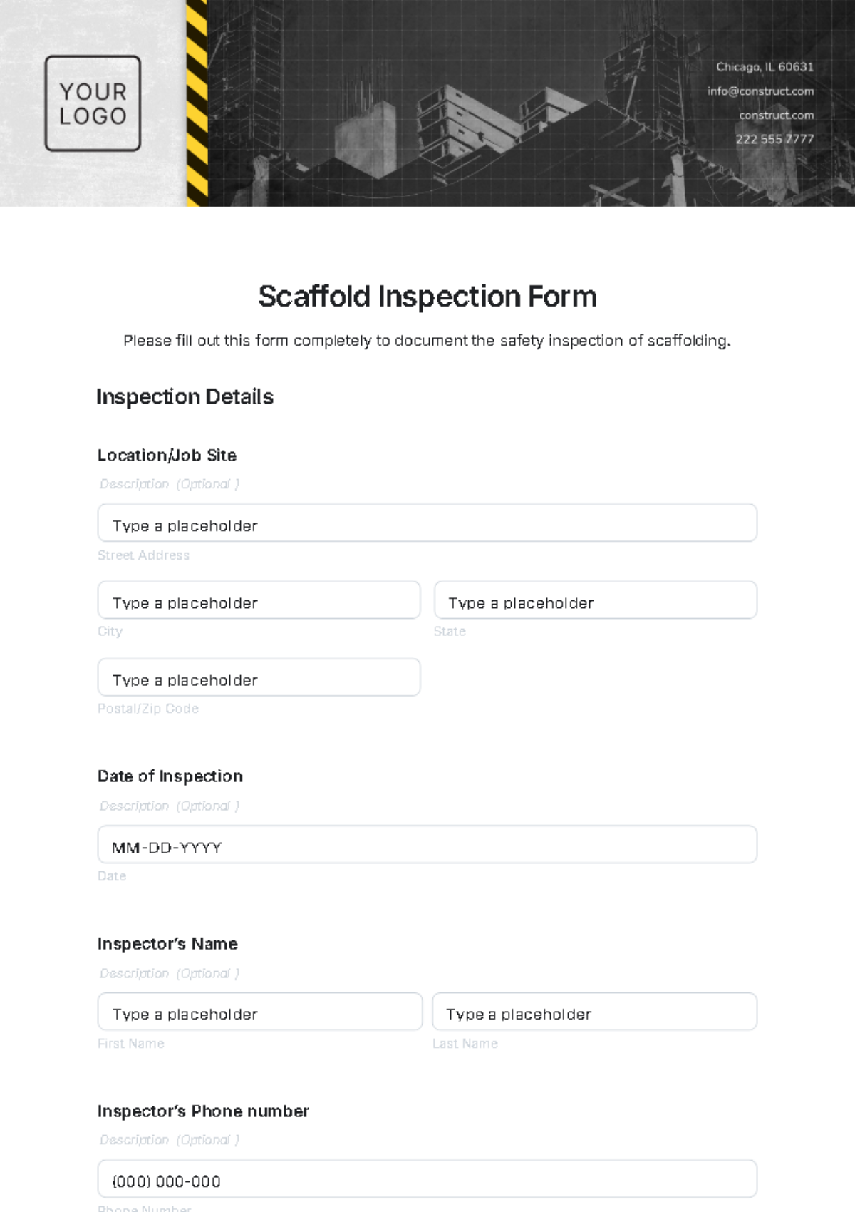 Scaffold Inspection Form Template - Edit Online & Download