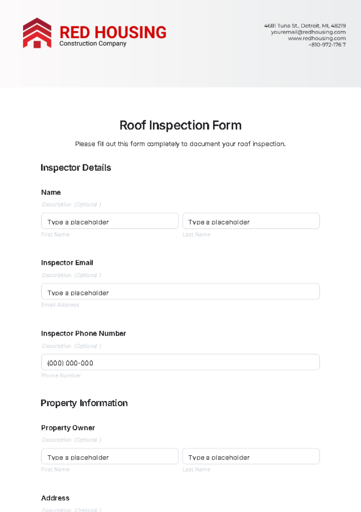 Roof Inspection Form Template