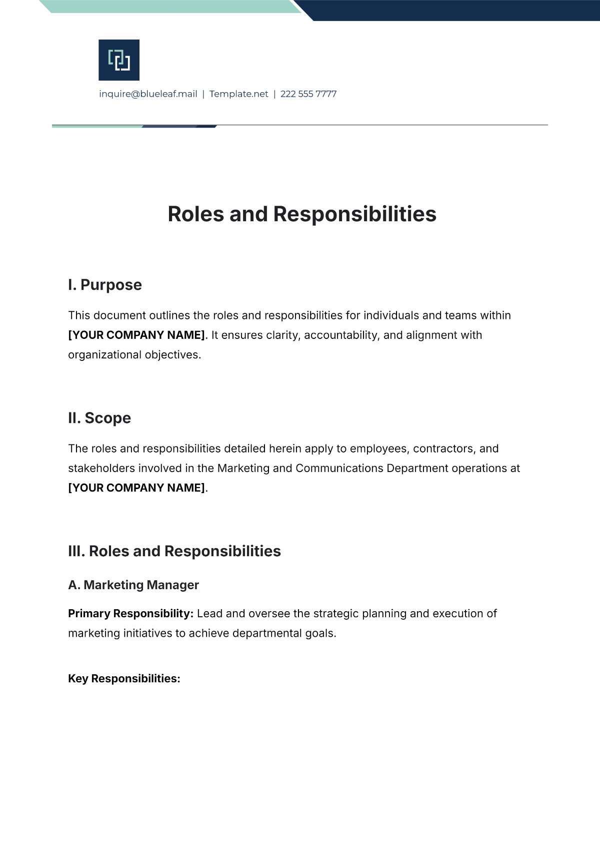 Roles and Responsibilities Template - Edit Online & Download