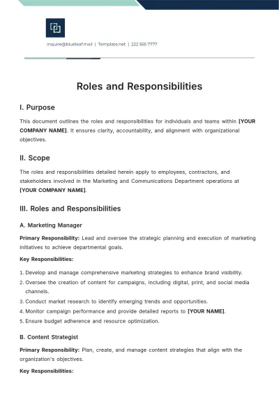 Free Roles and Responsibilities Template to Edit Online