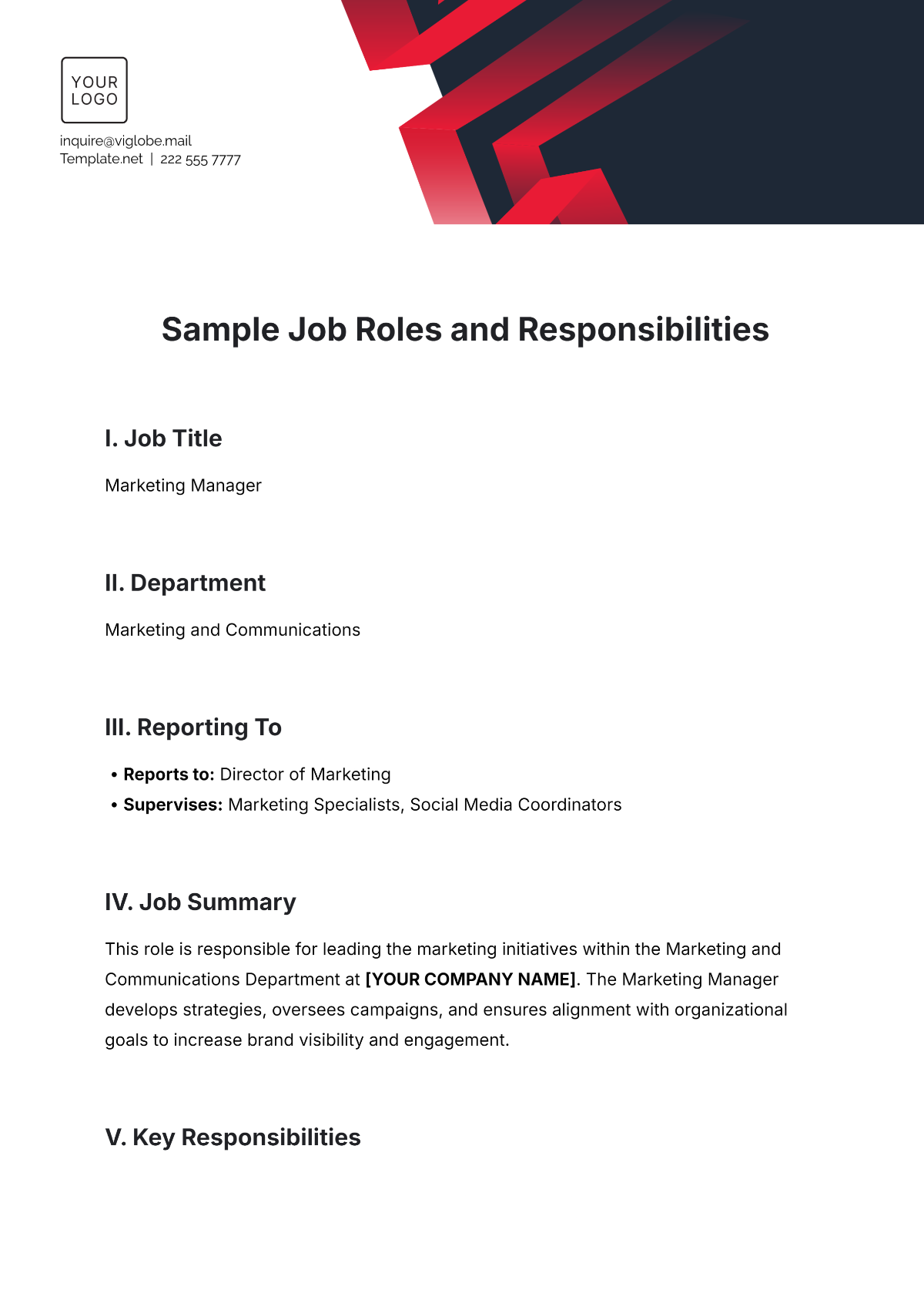 Sample Job Roles and Responsibilities Template - Edit Online & Download