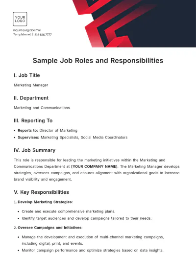 Free Sample Job Roles and Responsibilities Template to Edit Online
