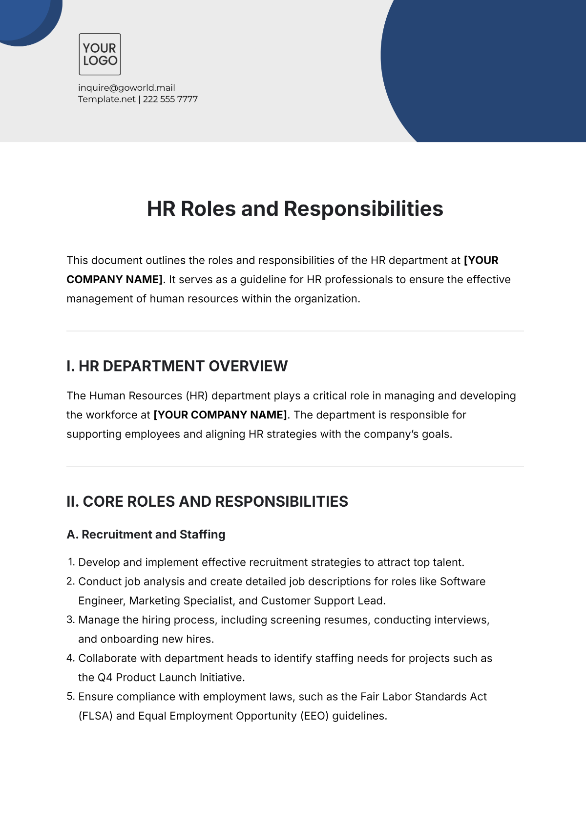 HR Roles and Responsibilities Template - Edit Online & Download