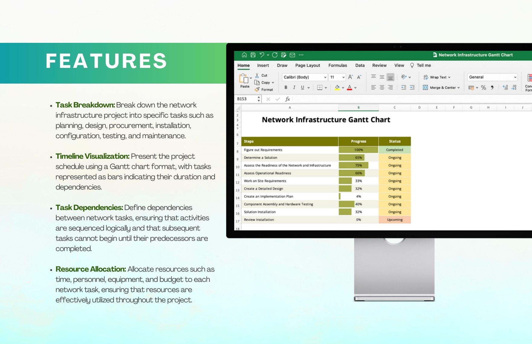 Network Infrastructure Gantt Chart Template