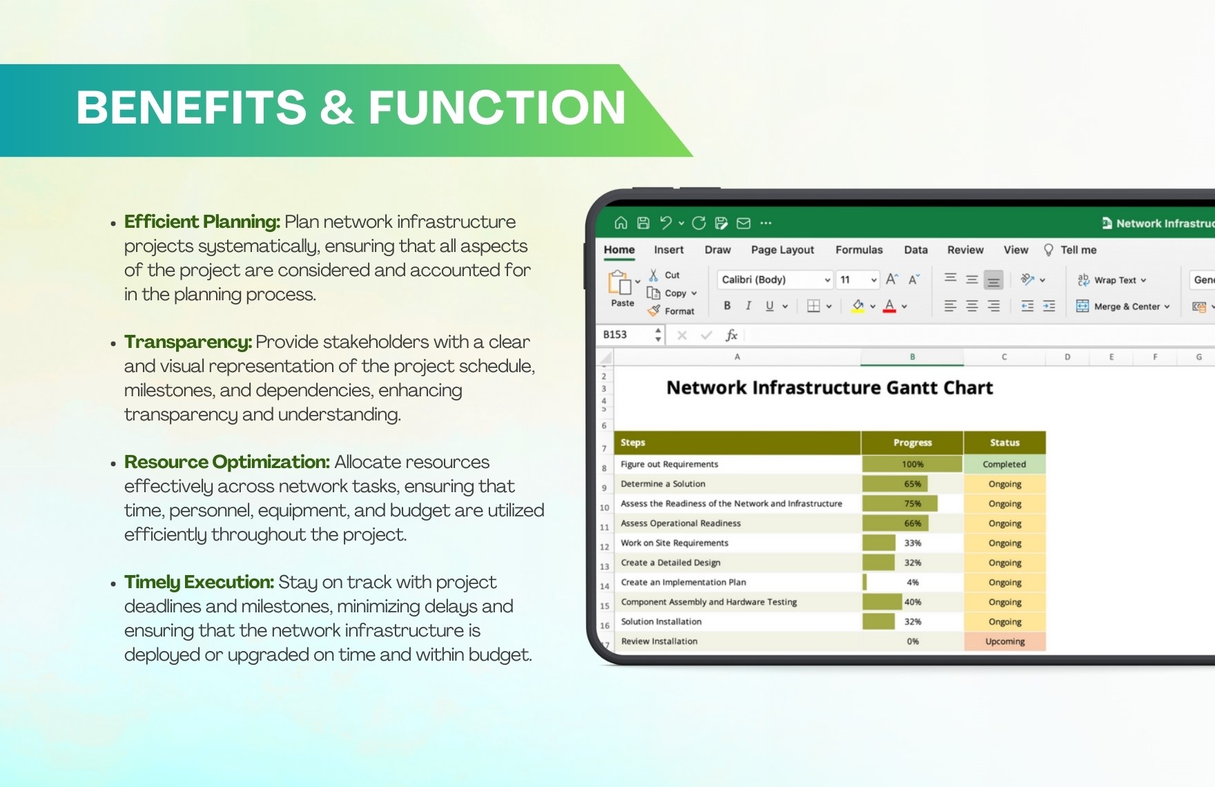 Network Infrastructure Gantt Chart Template in Excel - Download ...