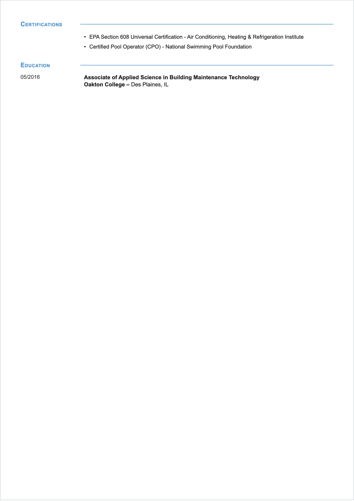 Free Assistant Maintenance Manager ATS Resume Template