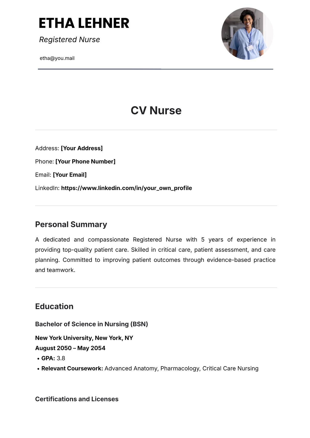 CV Nurse Template - Edit Online & Download