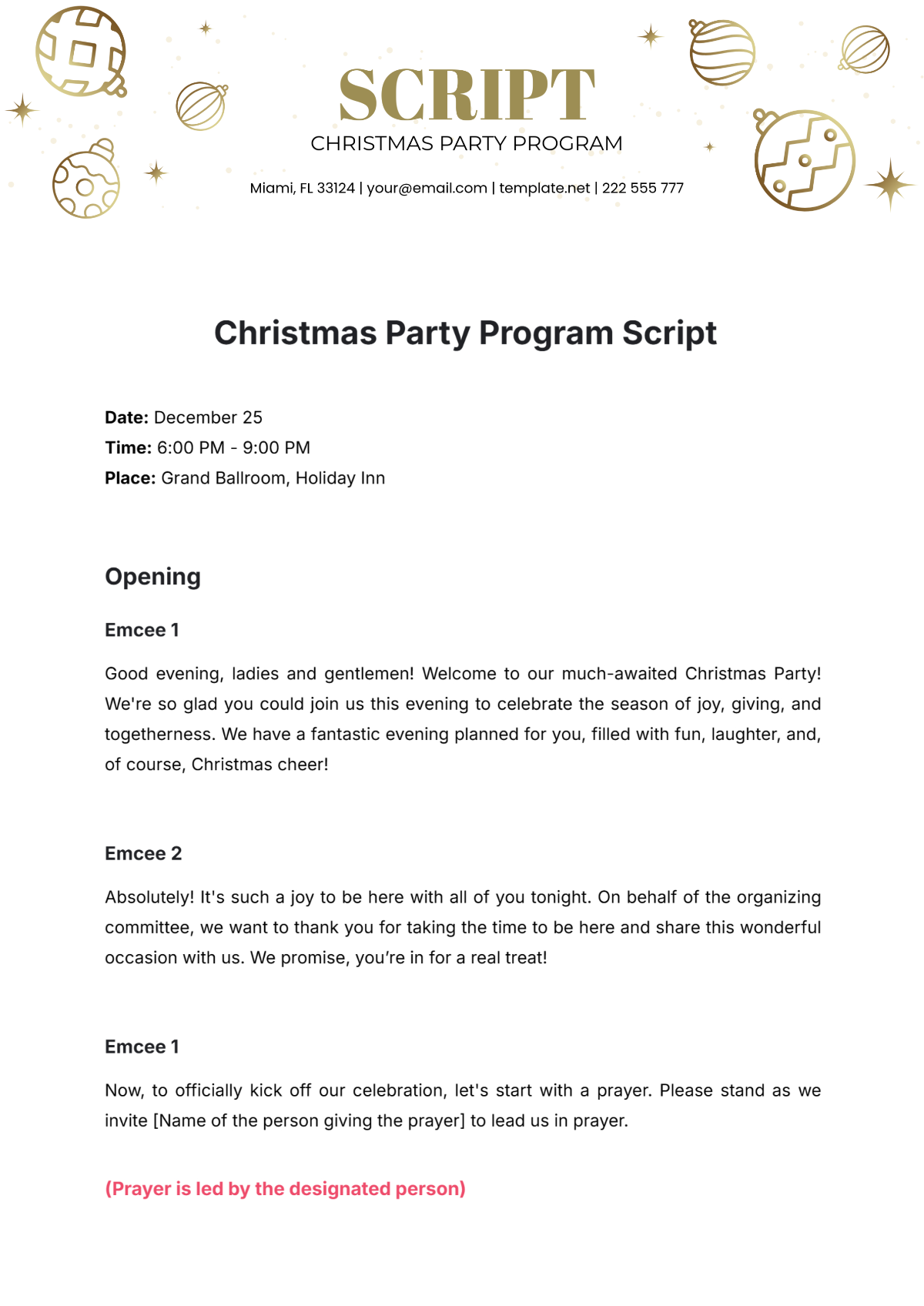 Christmas Party Program Script Template - Edit Online & Download