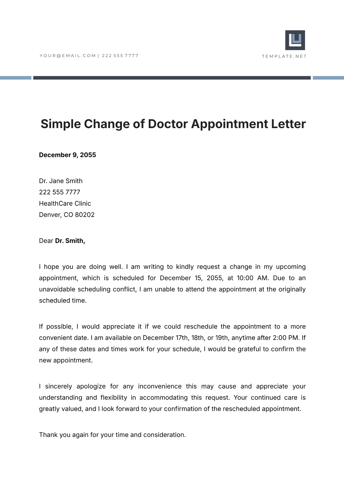 Simple Change of Doctor Appointment Letter Template - Edit Online & Download