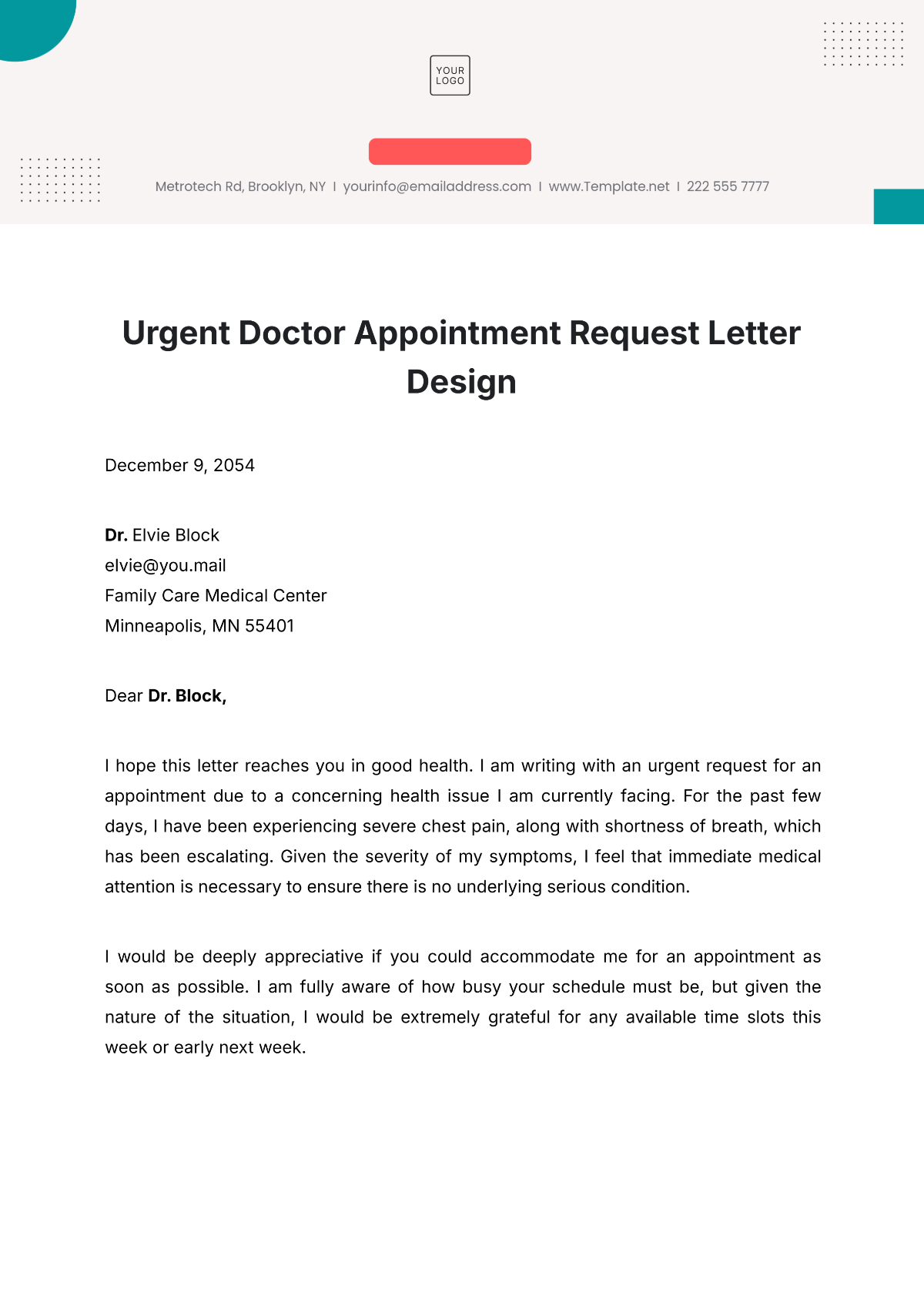 Urgent Doctor Appointment Request Letter Design Template - Edit Online & Download