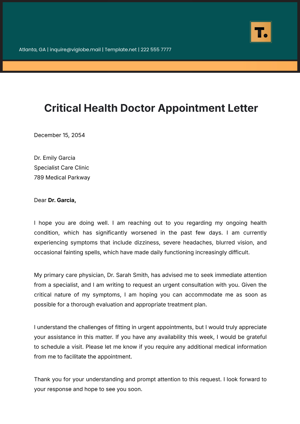 Critical Health Doctor Appointment Letter Template - Edit Online & Download