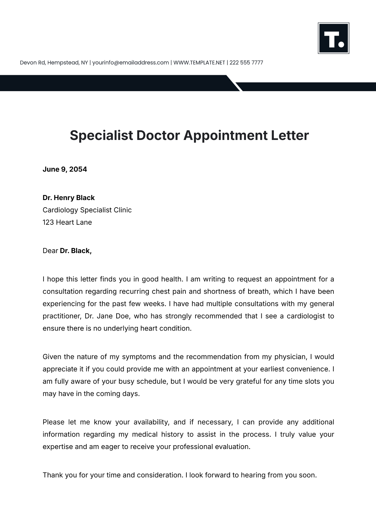 Specialist Doctor Appointment Letter Template - Edit Online & Download