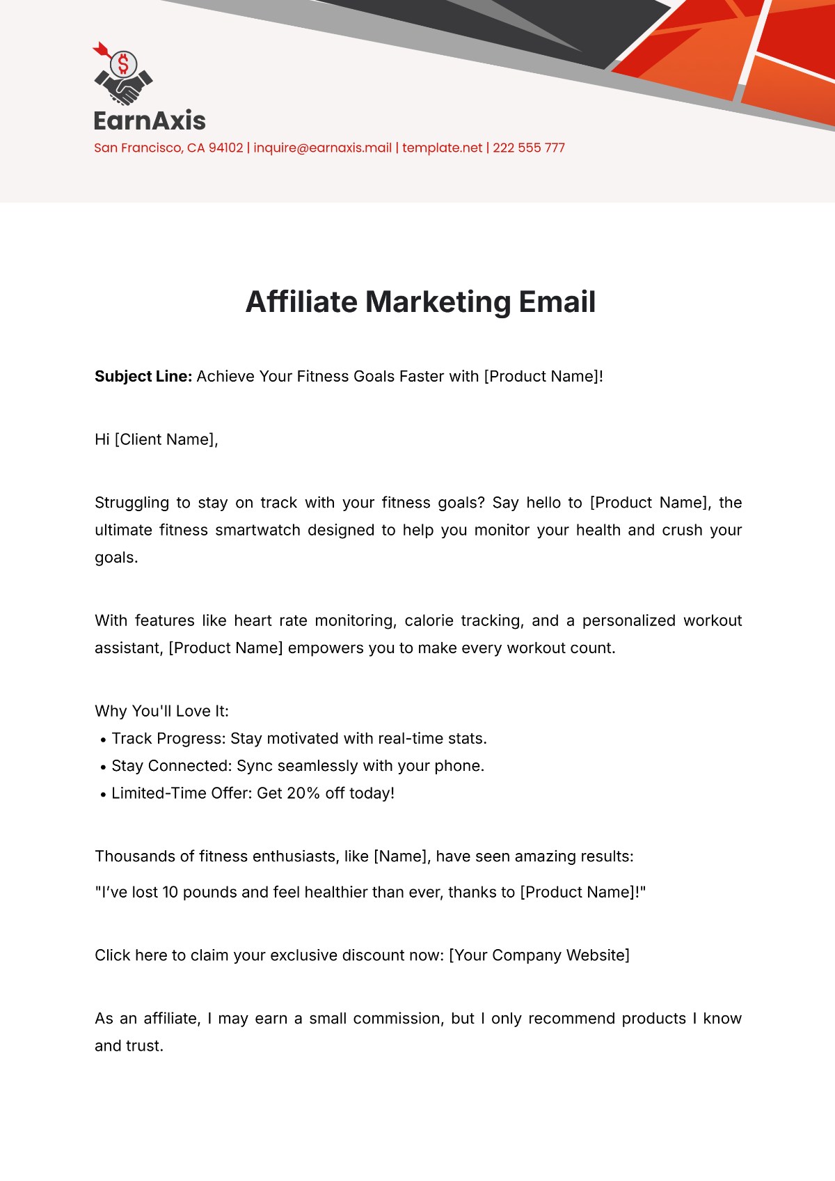 Affiliate Marketing Email Template - Edit Online & Download