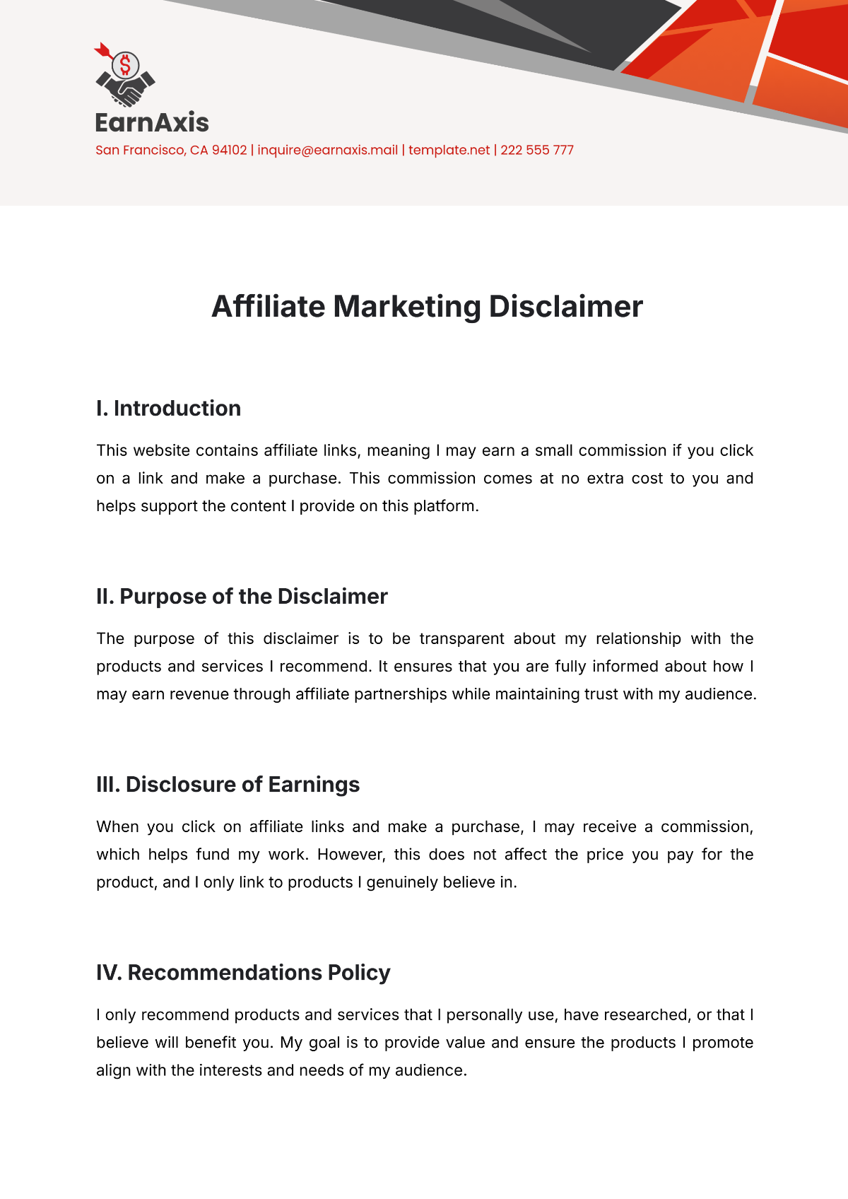 Affiliate Marketing Disclaimer Template - Edit Online & Download