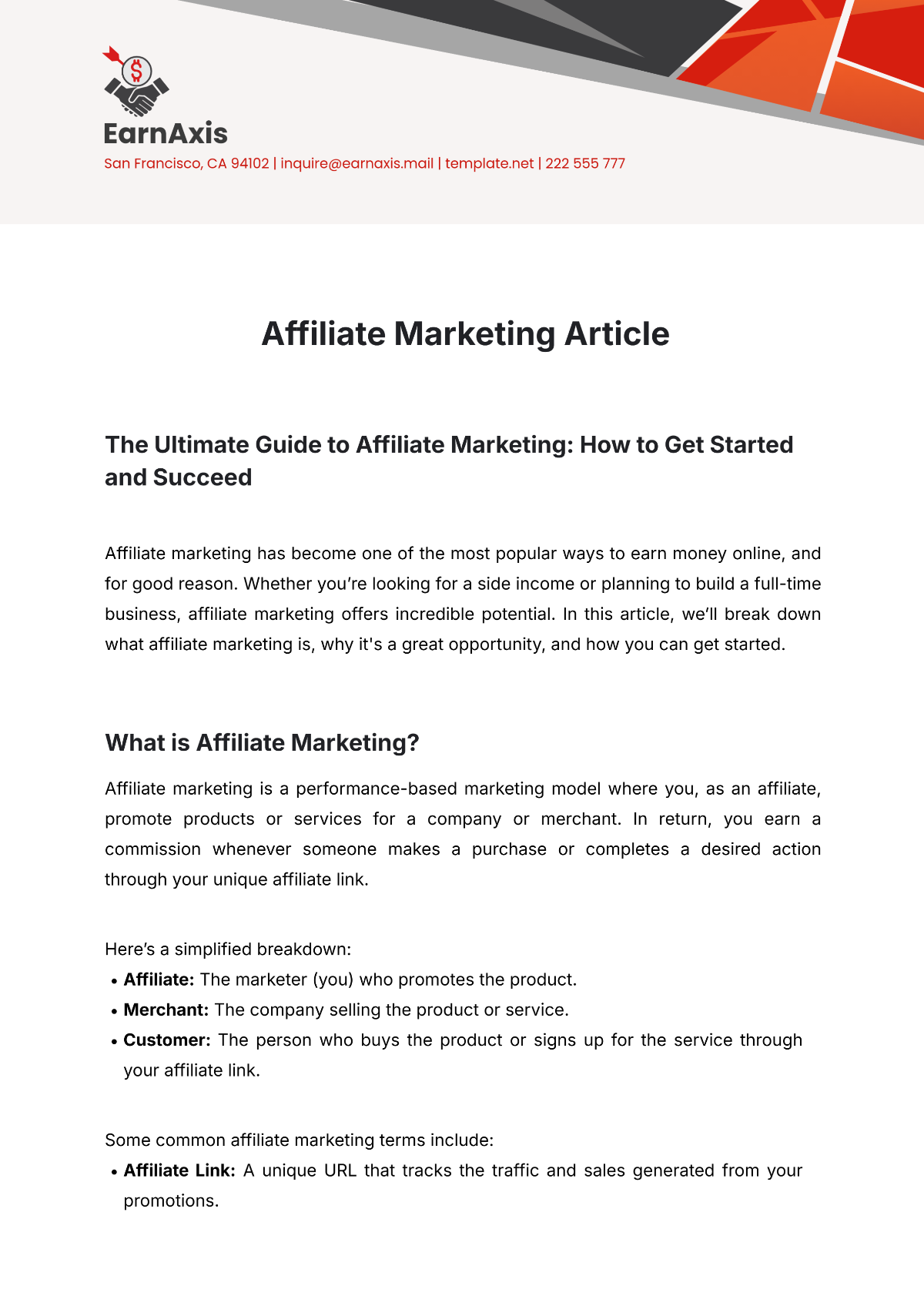 Affiliate Marketing Article Template - Edit Online & Download