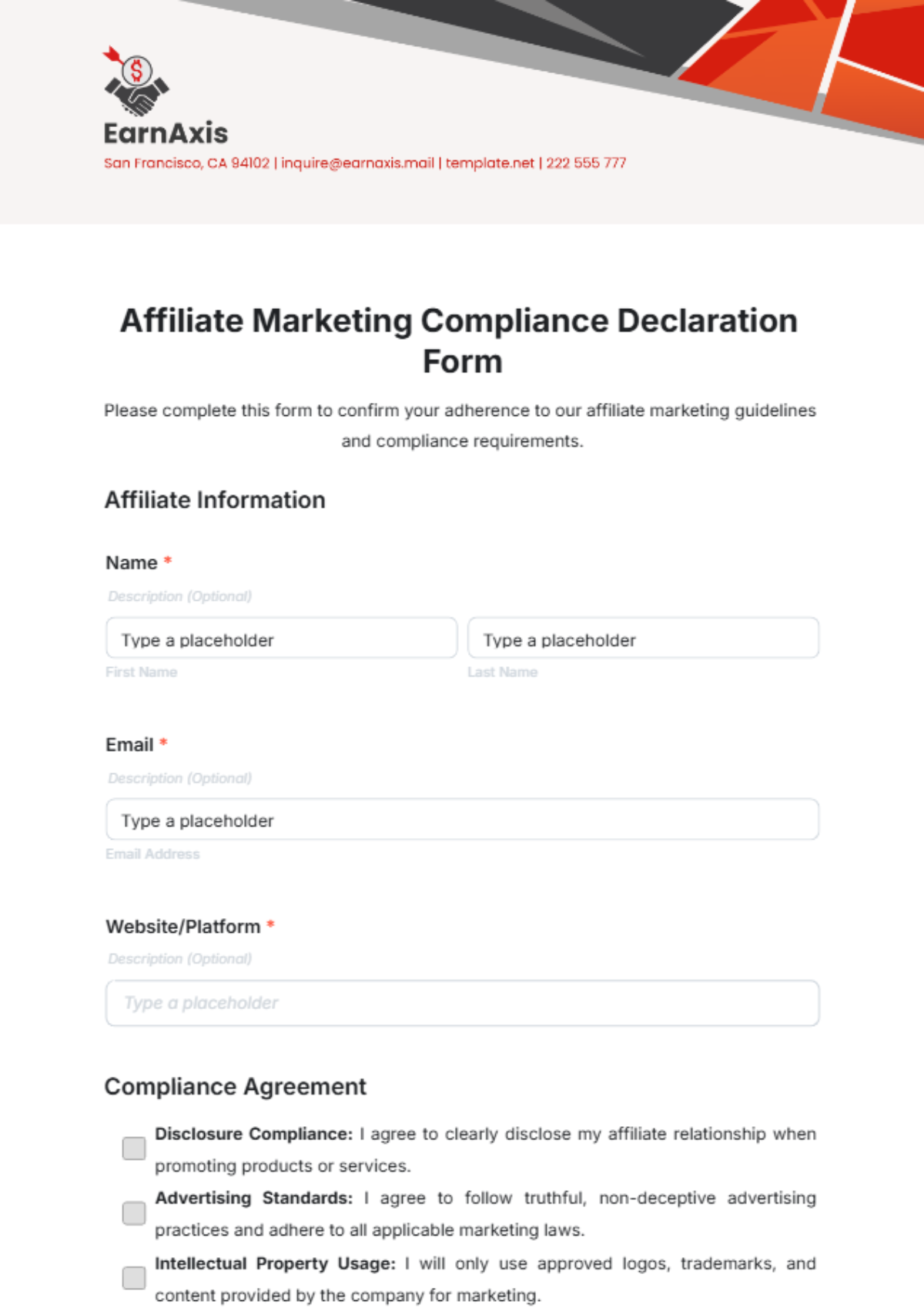 Affiliate Marketing Compliance Declaration Form Template - Edit Online & Download