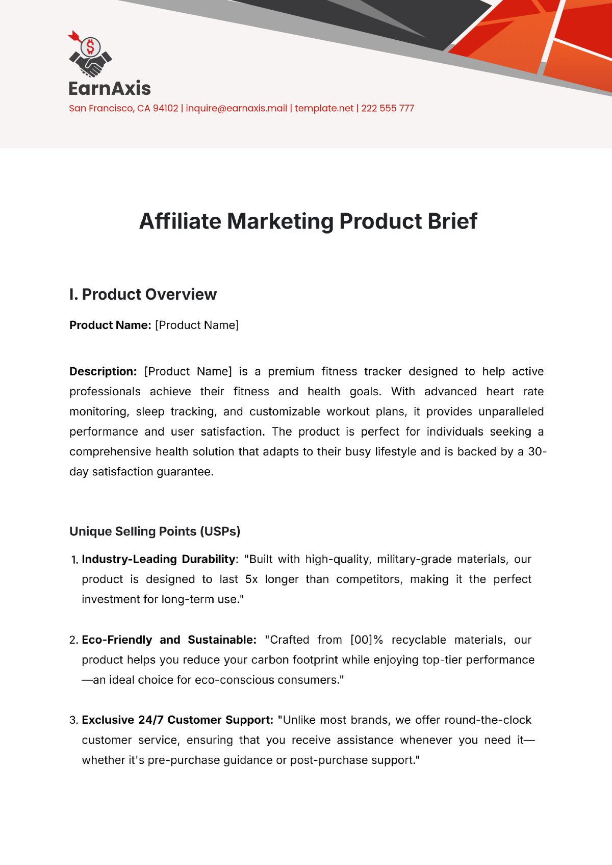 Affiliate Marketing Product Brief Template - Edit Online & Download