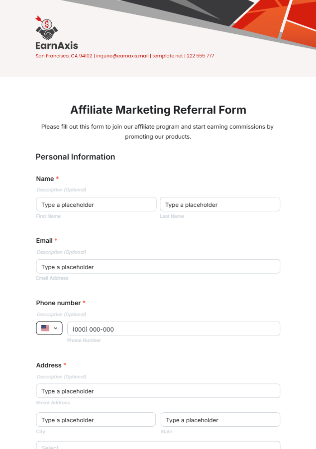 Affiliate Marketing Referral Form Template - Edit Online & Download