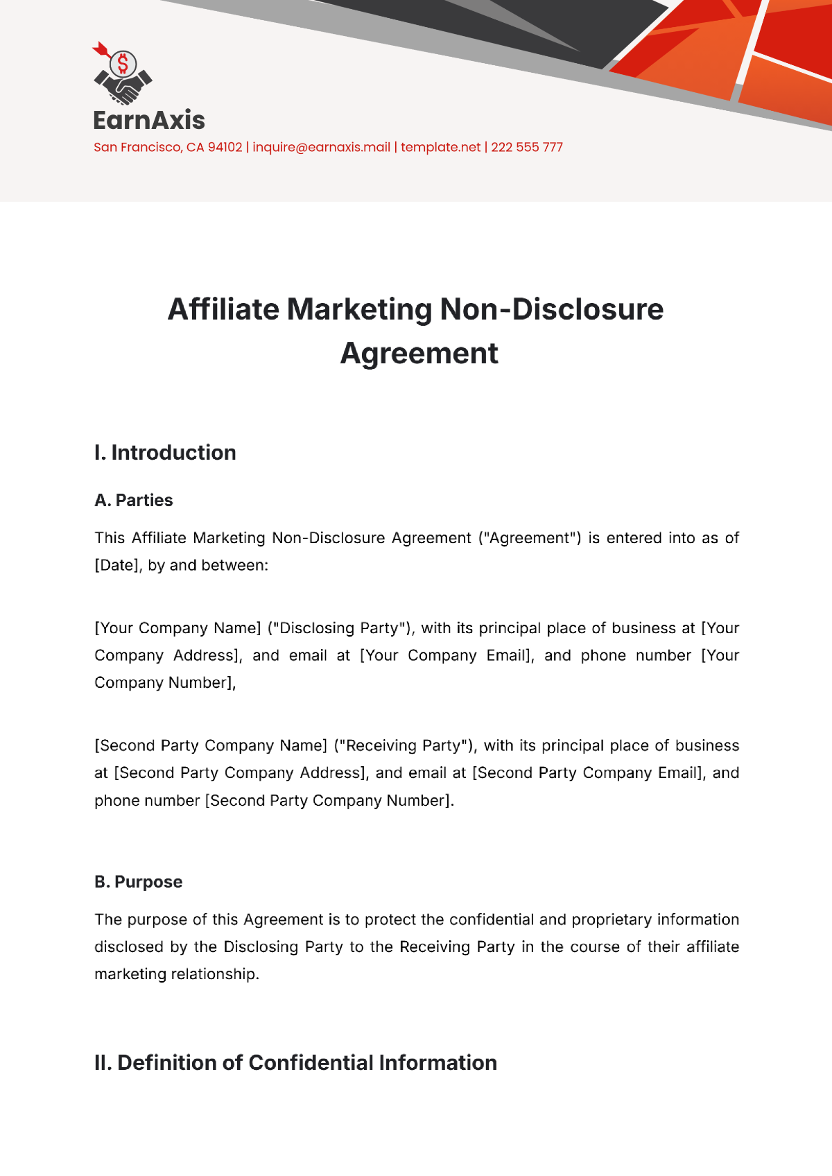 Affiliate Marketing Non-Disclosure Agreement Template - Edit Online & Download