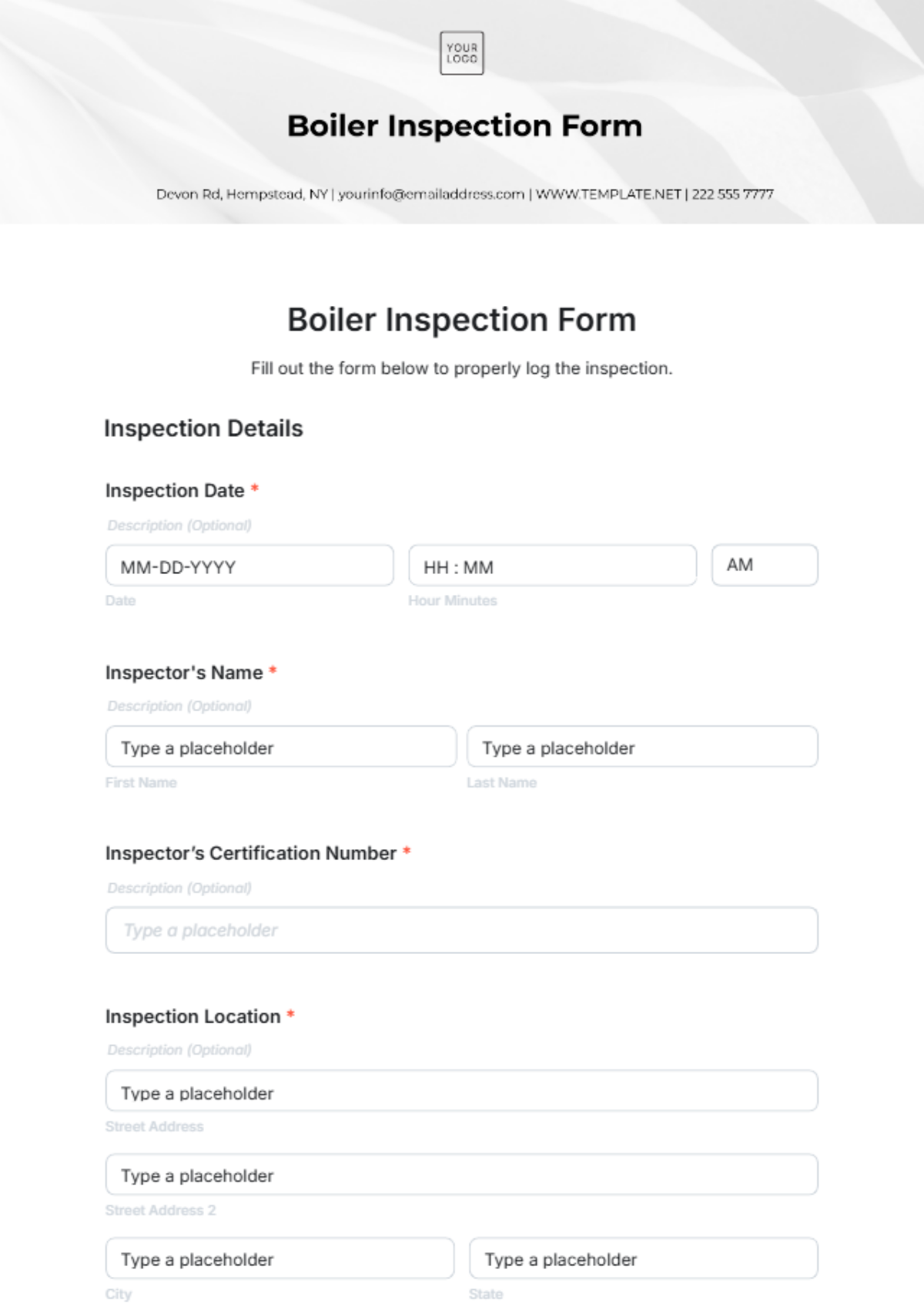 Boiler Inspection Form Template - Edit Online & Download