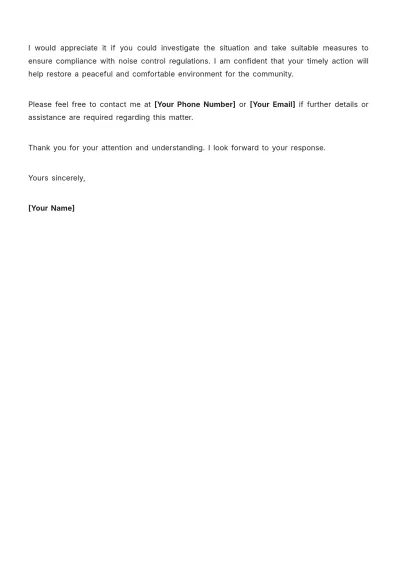 Free Simple Noise Pollution Grievance Complaint Letter Template to Edit Online