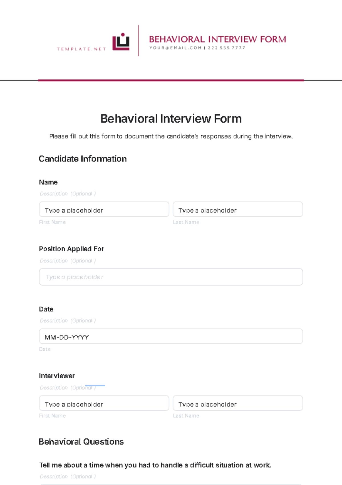 Behavioral Interview Form Template