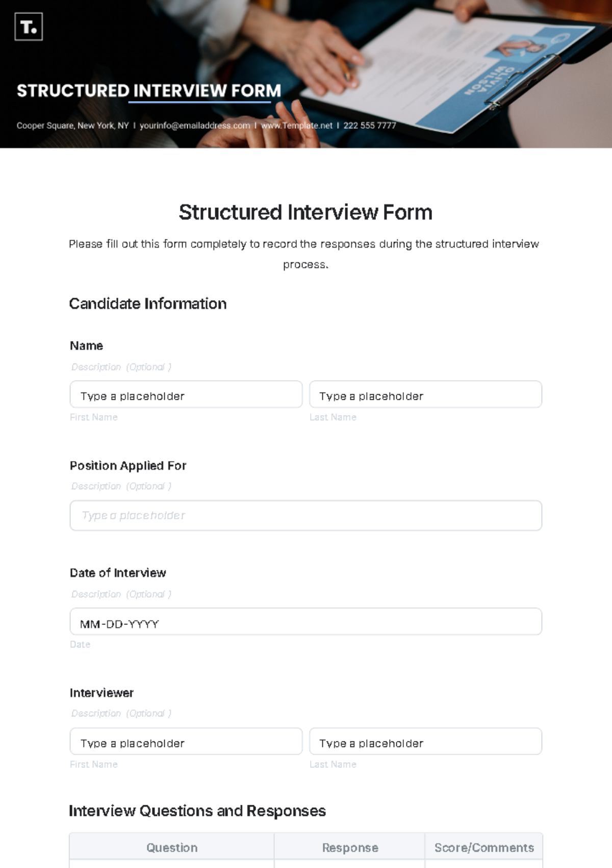 Structured Interview Form Template