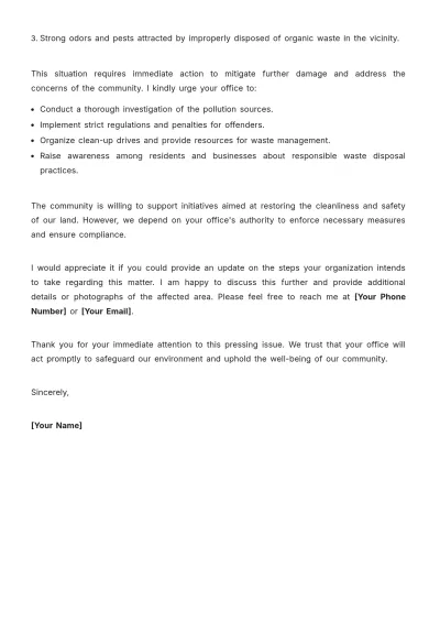 Free Land Pollution Issue Complaint Letter Template to Edit Online