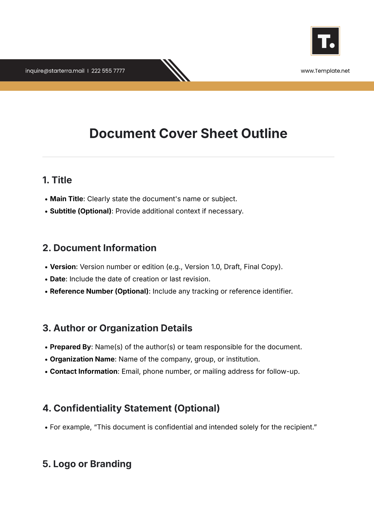 Document Cover Sheet Outline Template - Edit Online & Download