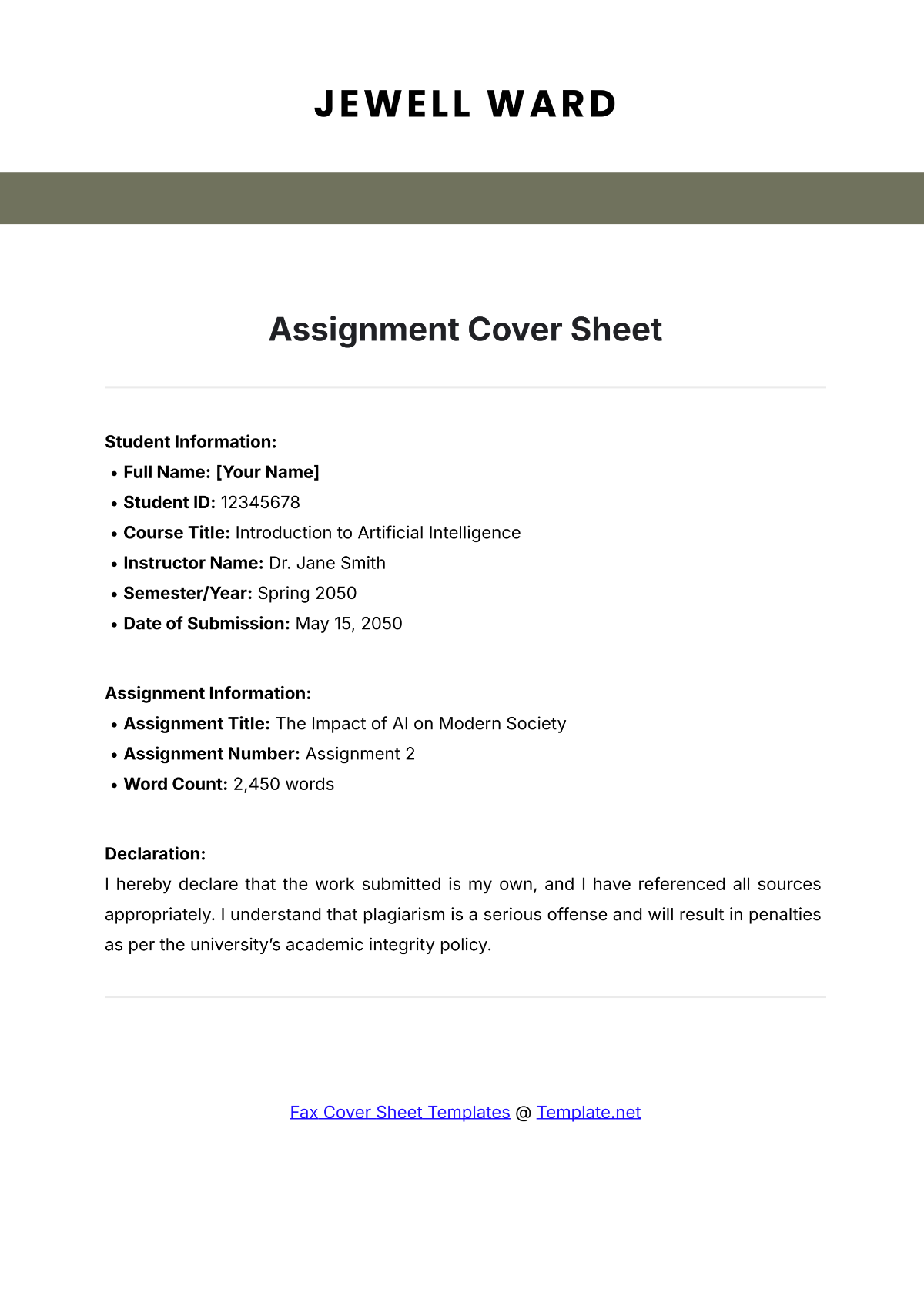 Assignment Cover Sheet Template - Edit Online & Download