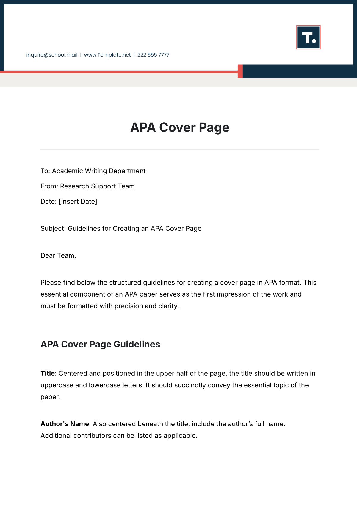 APA Cover Page Template - Edit Online & Download