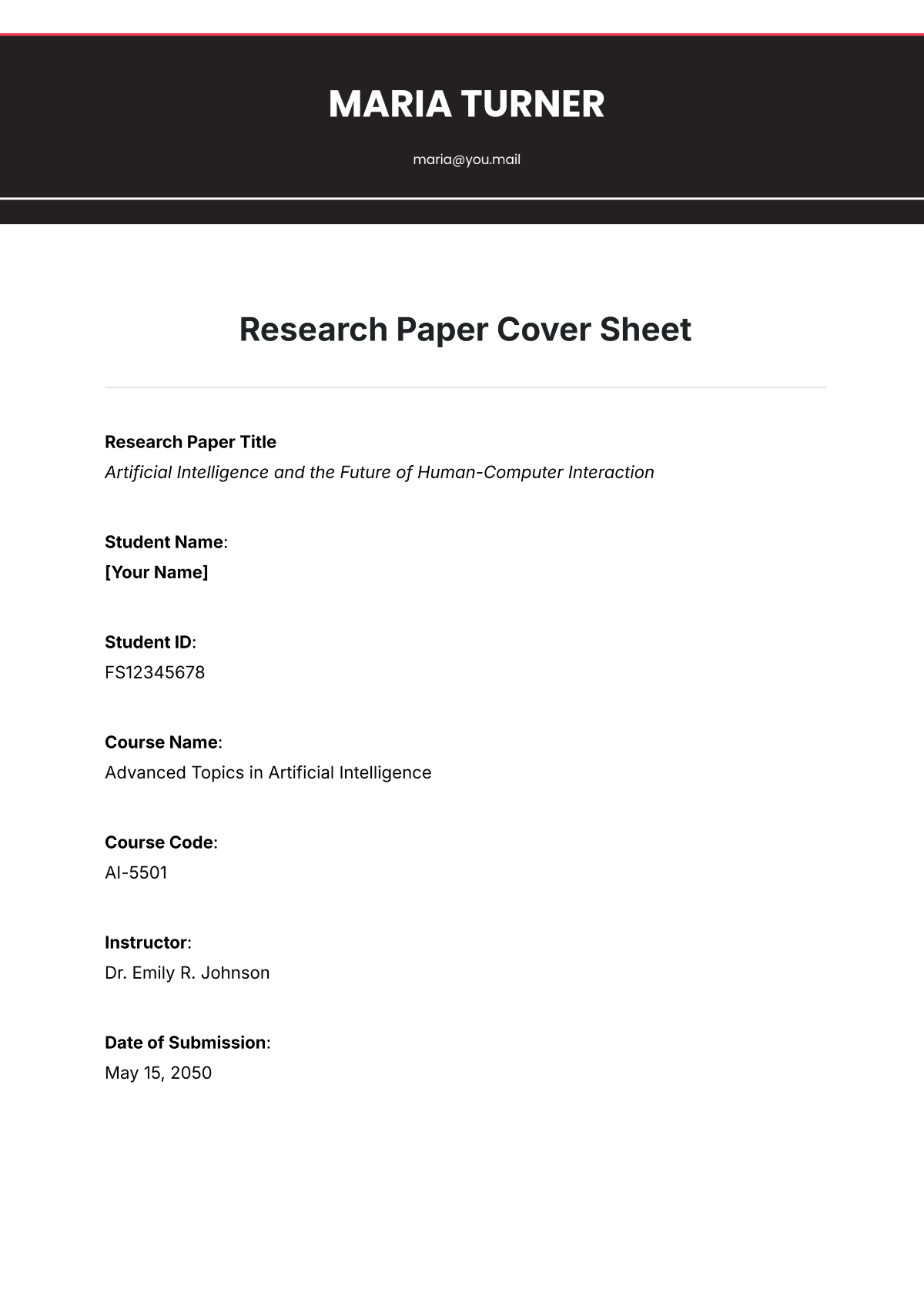 Research Paper Cover Sheet Template - Edit Online & Download