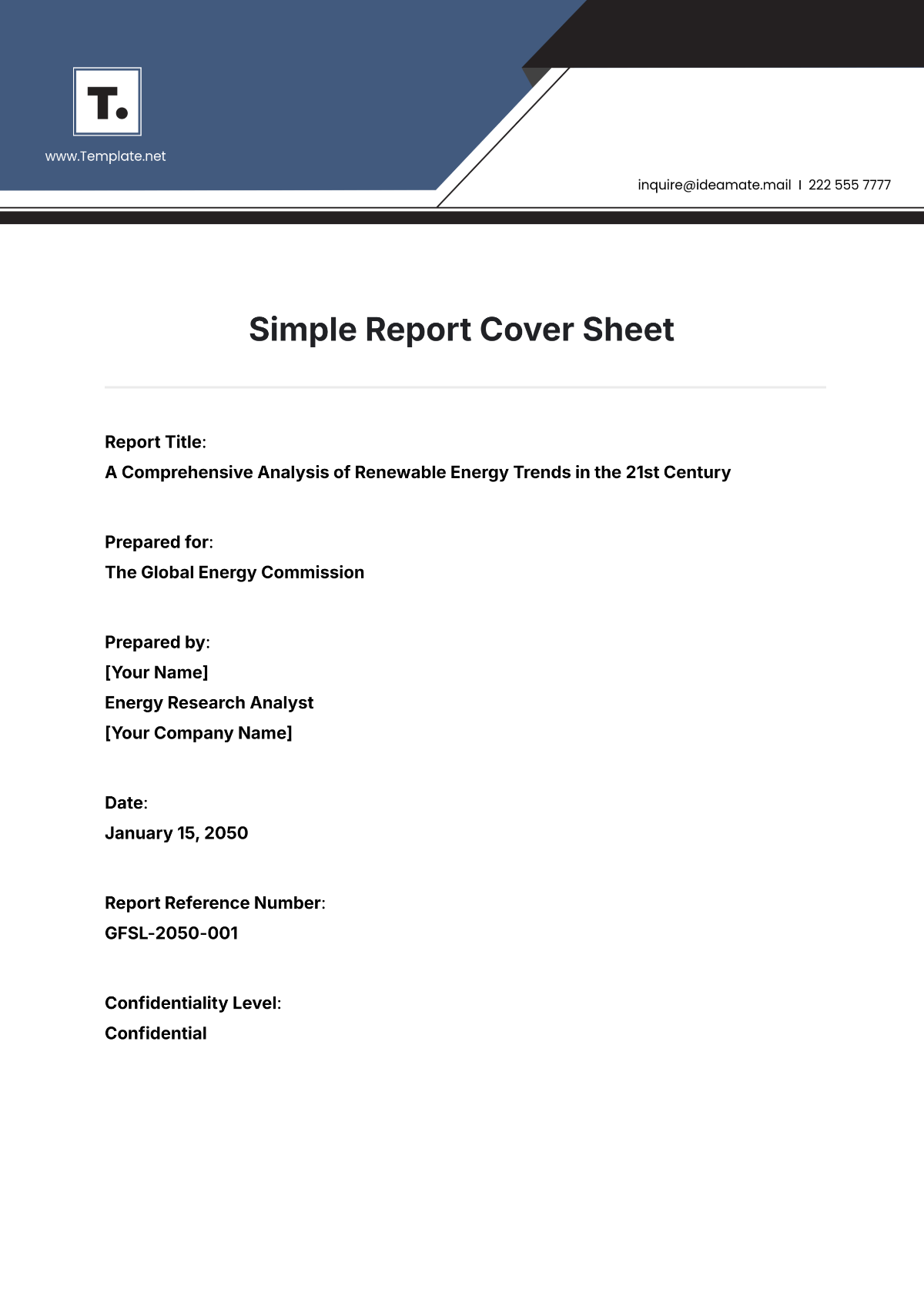 Simple Report Cover Sheet Template - Edit Online & Download