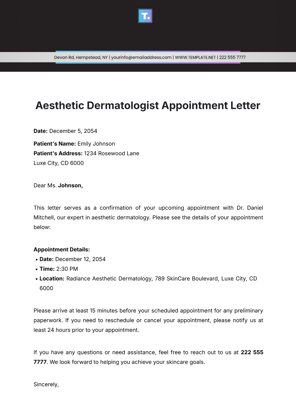 Aesthetic Dermatologist Appointment Letter Template - Edit Online & Download