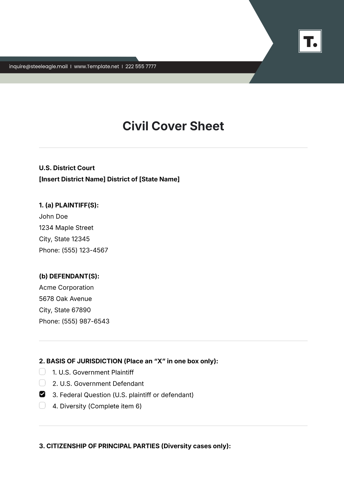 Civil Cover Sheet Template - Edit Online & Download