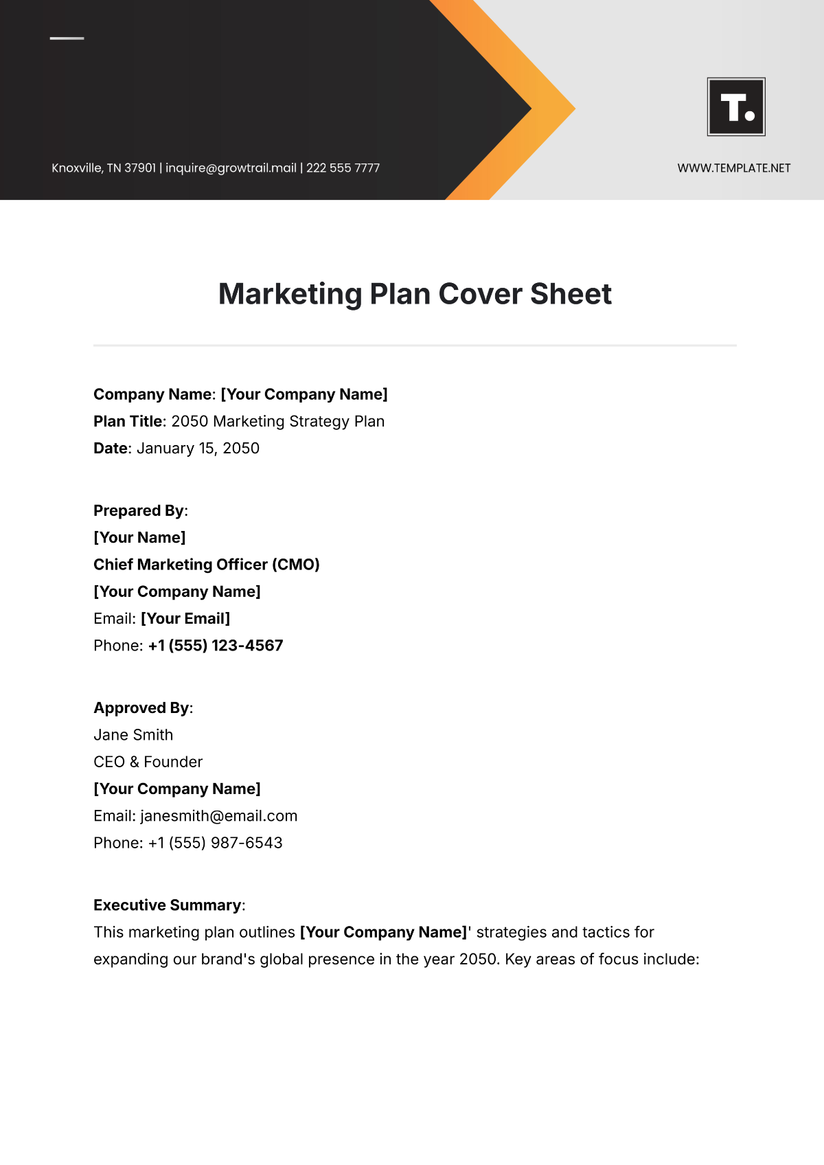 Marketing Plan Cover Sheet Template - Edit Online & Download