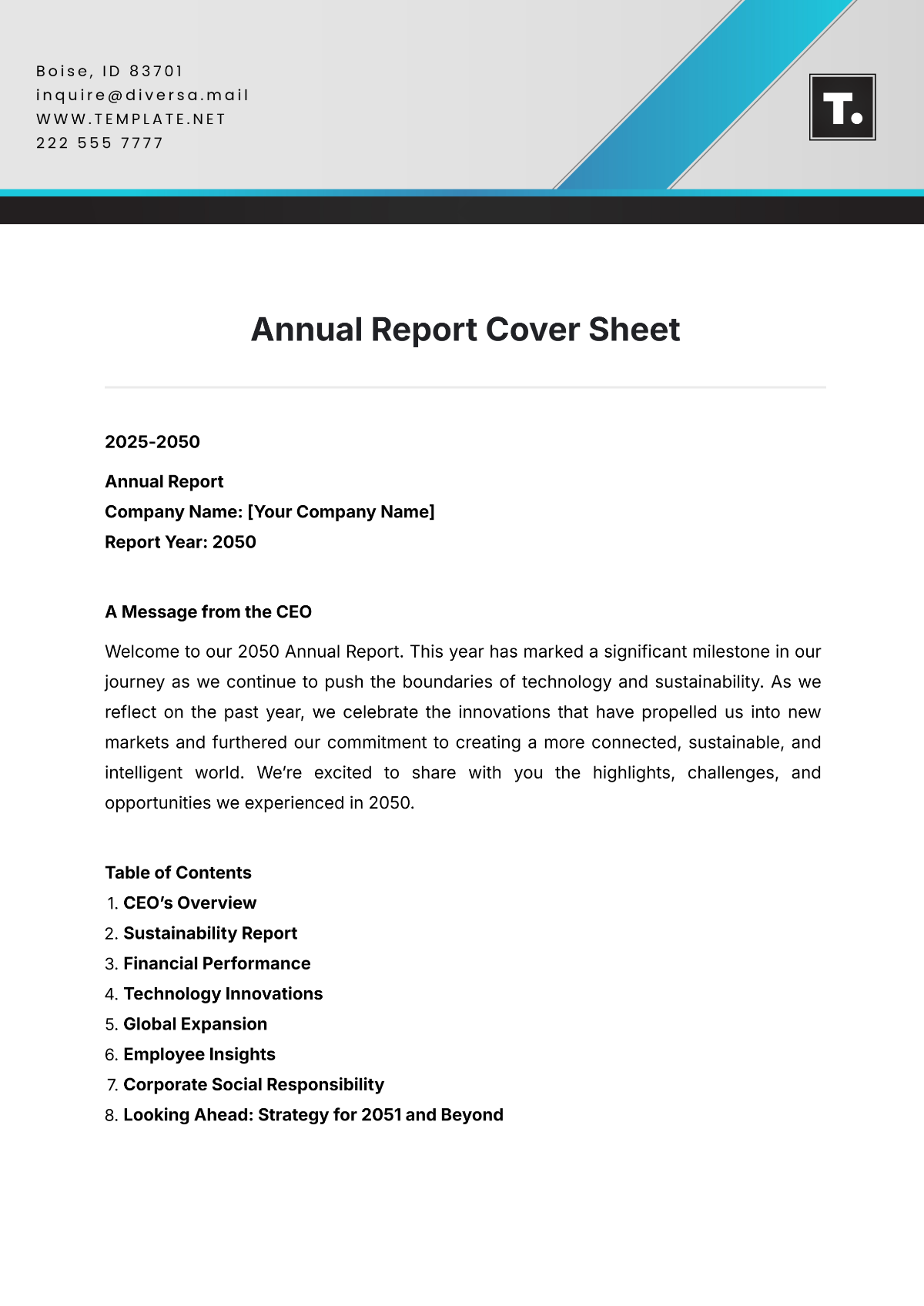 Annual Report Cover Sheet Template - Edit Online & Download