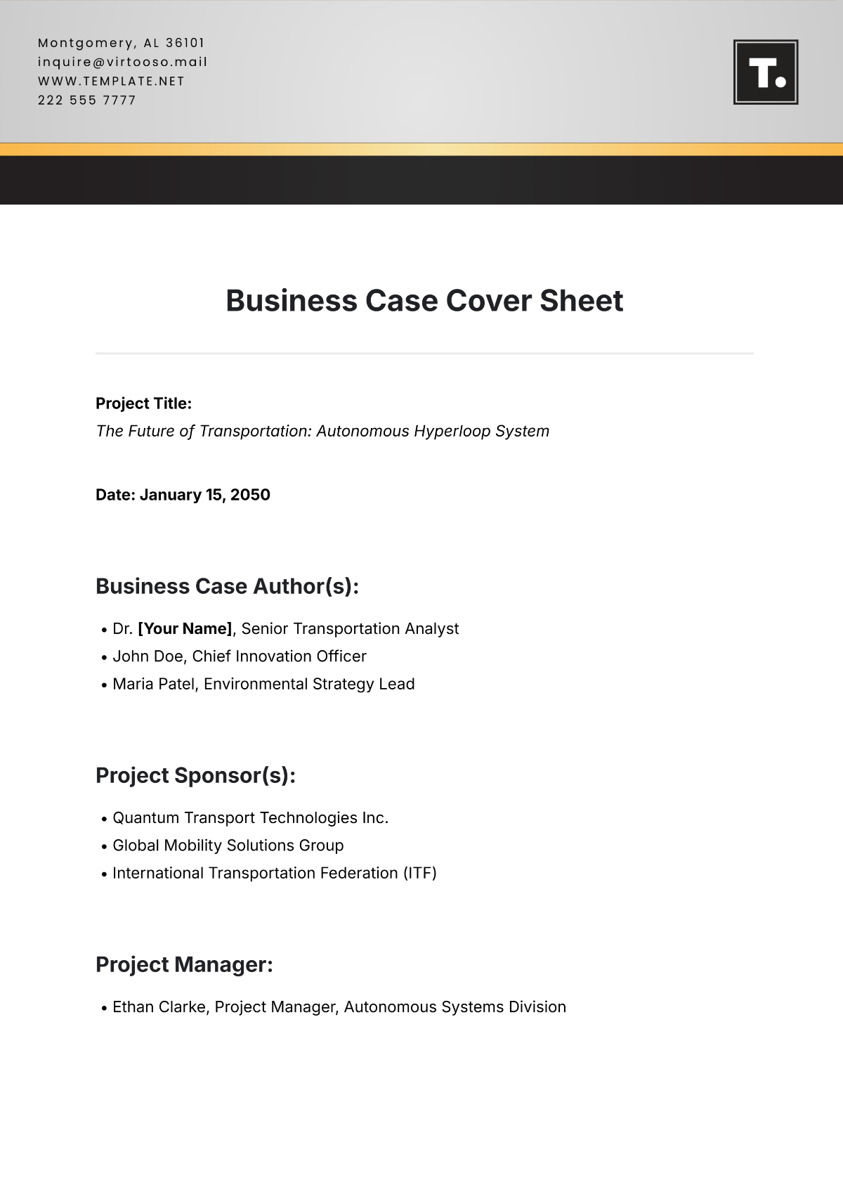 Business Case Cover Sheet Template - Edit Online & Download