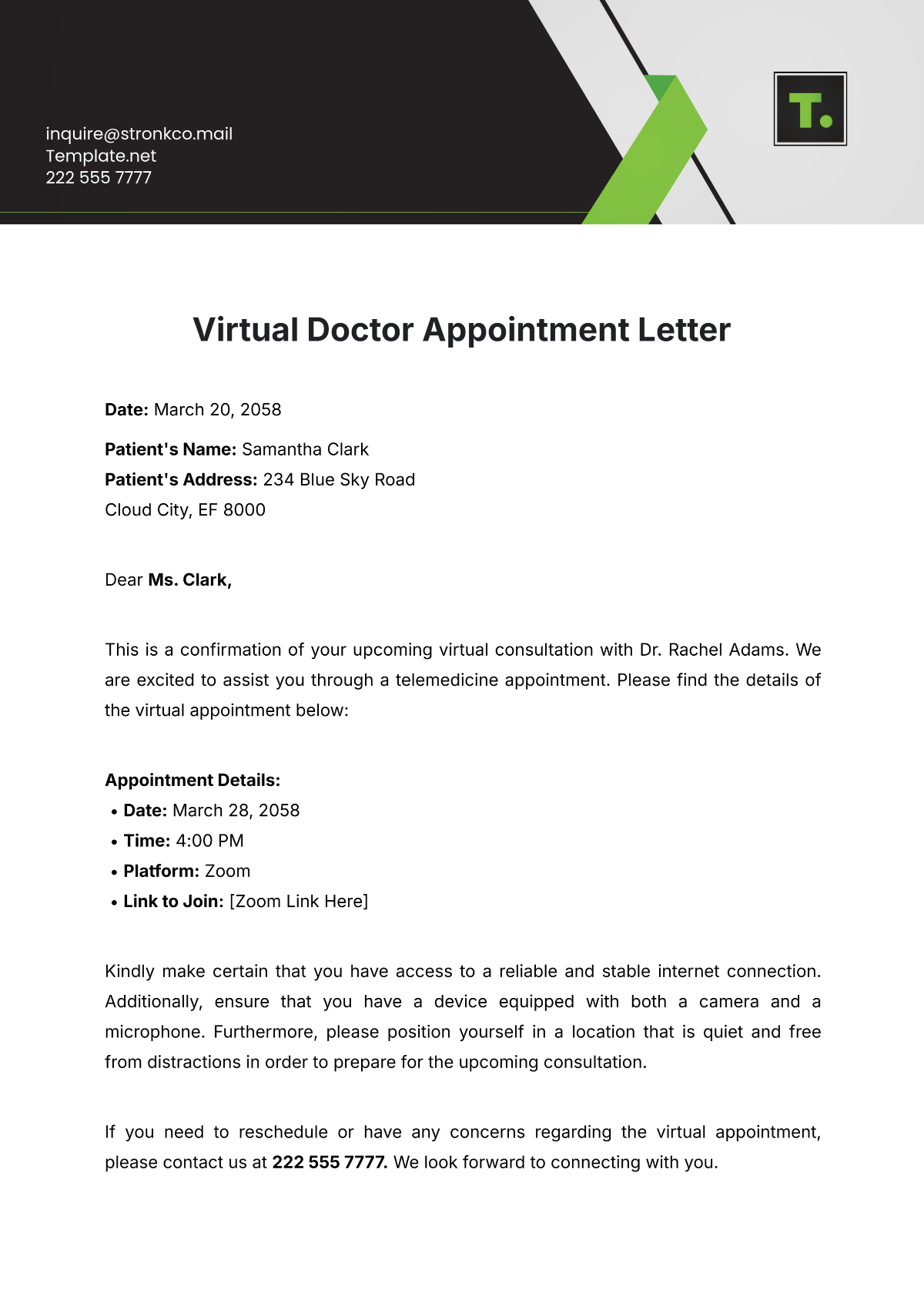 Virtual Doctor Appointment Letter Template - Edit Online & Download